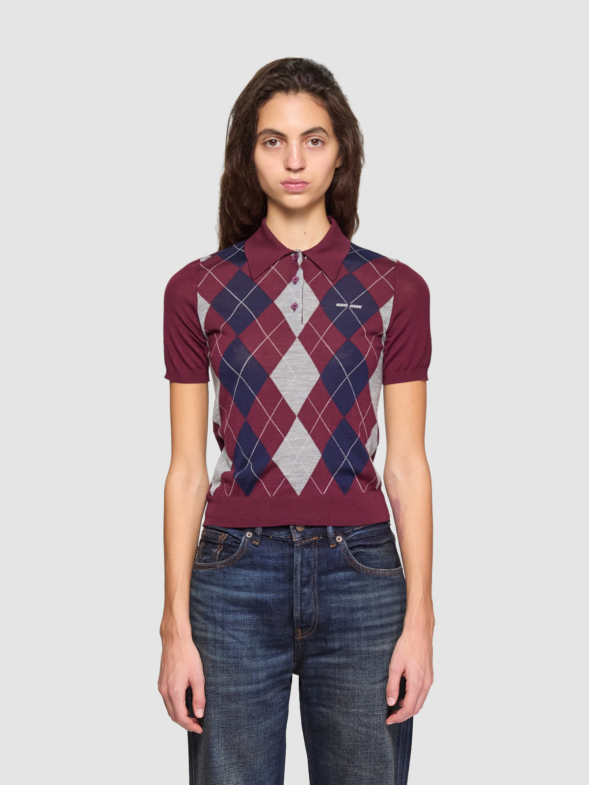 Wool Polo Shirt in Burgundy Red