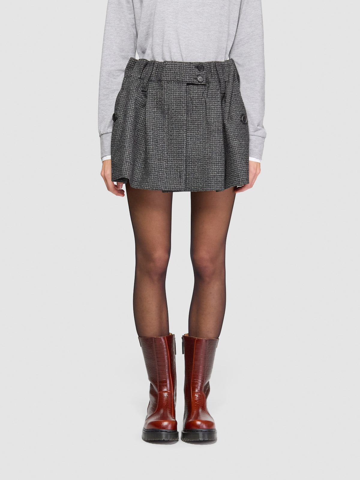 Vichy Mouliné Wool Mini Skirt in Black & White