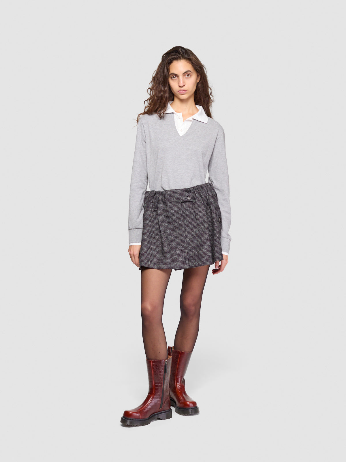 Vichy Mouliné Wool Mini Skirt in Black & White