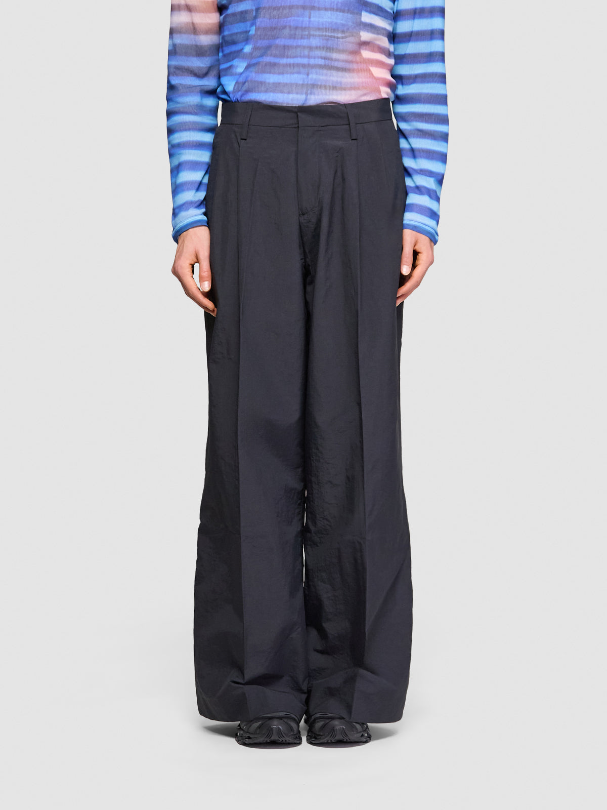 Nylon Pleated Suit Trousers in Charcoal