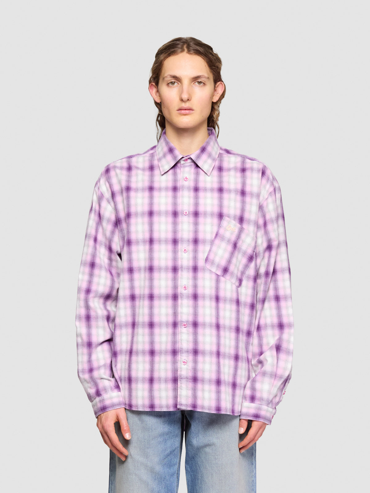 Plaid Woven Overshirt in Purple