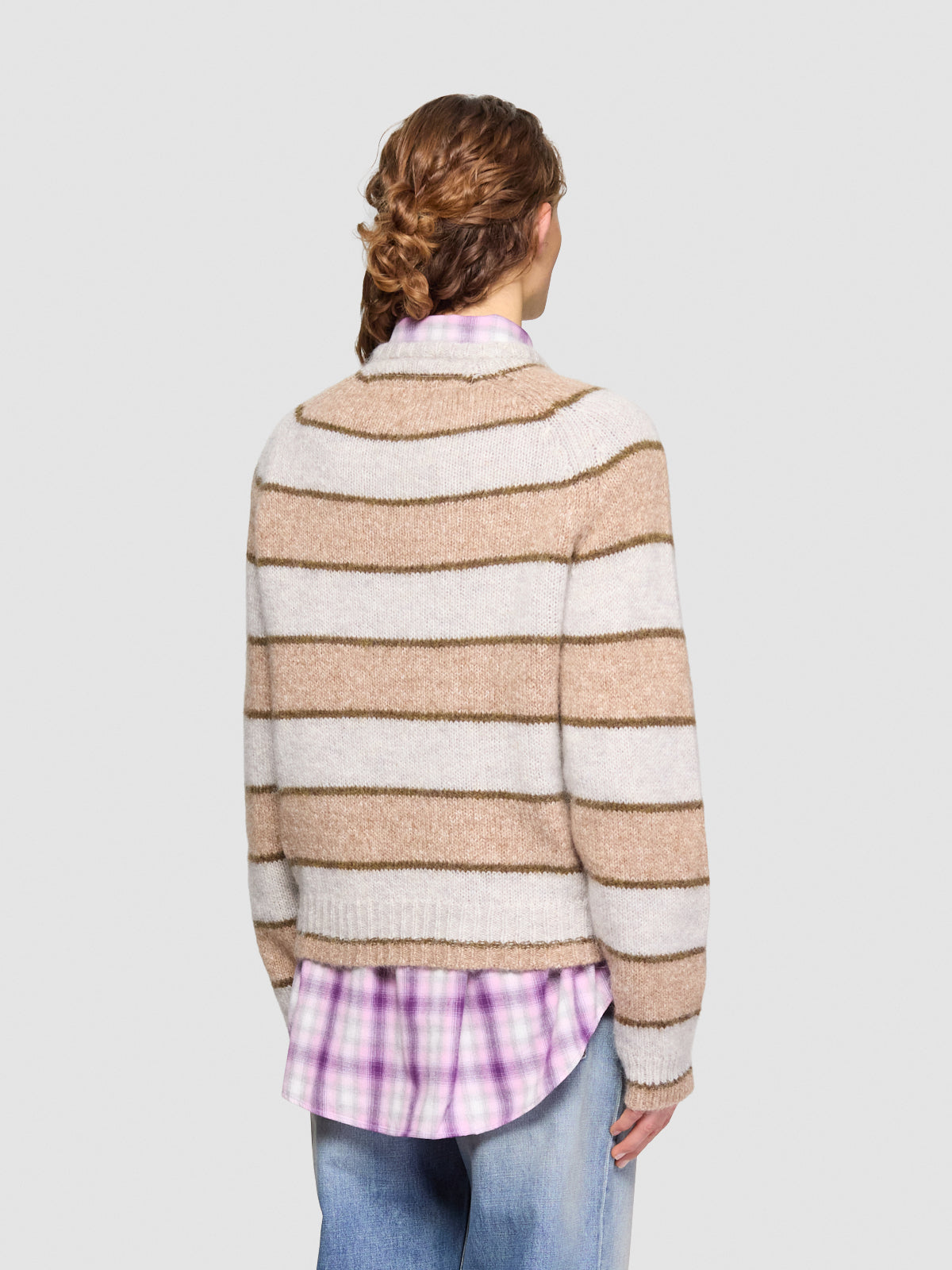 Raglan Knitted Sweatshirt in Beige Stripe