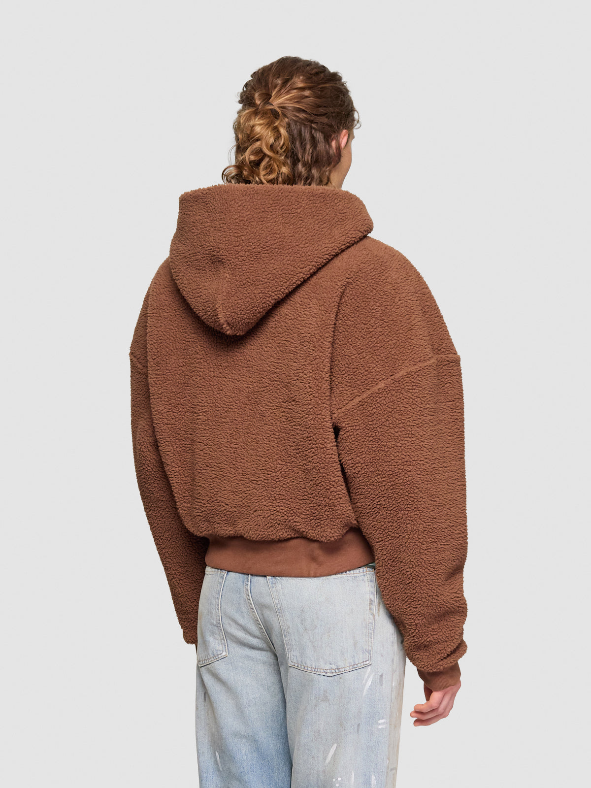 Terry Fleece Zipped Hoodie in Brown