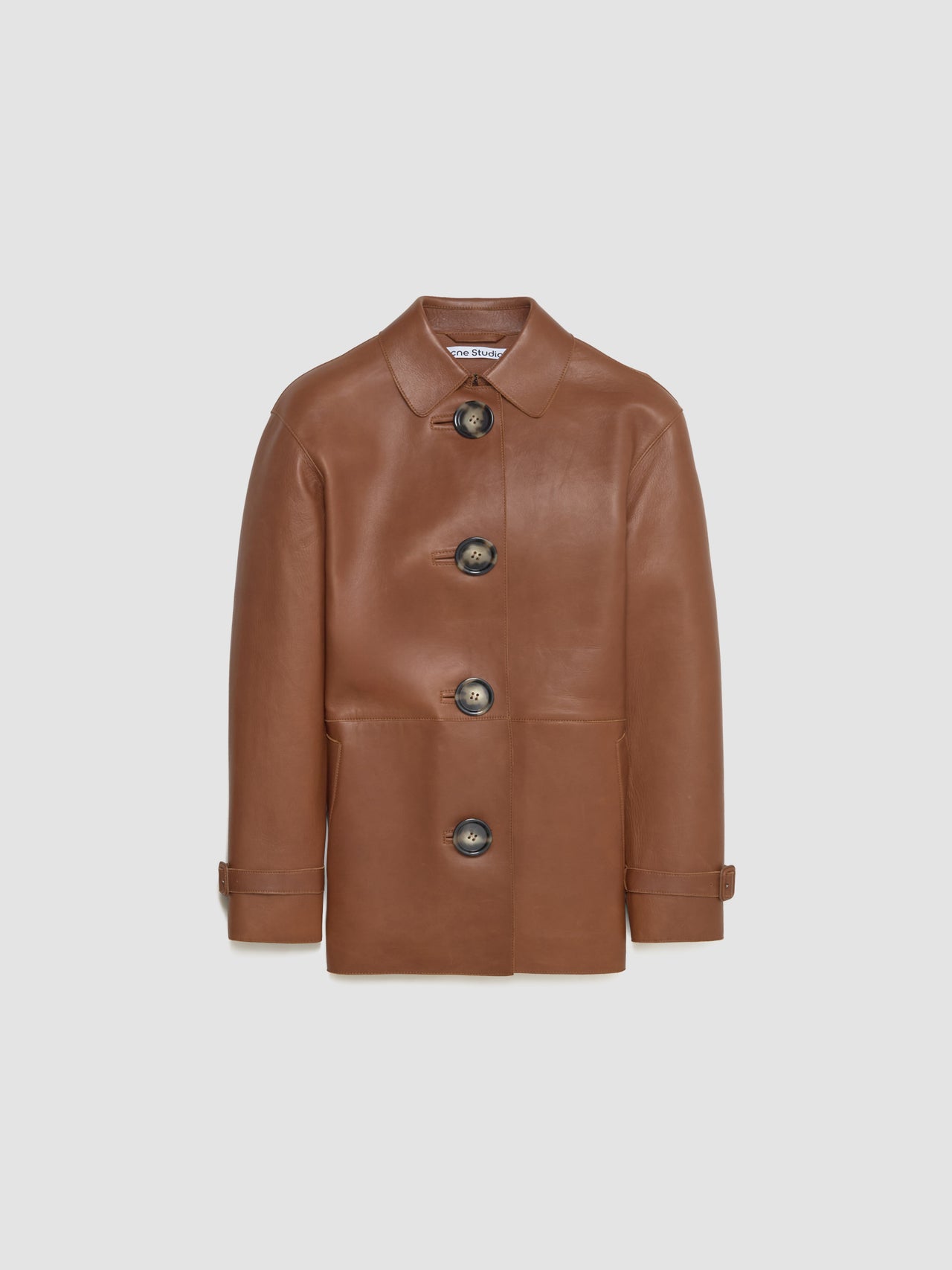 Buttoned Leather Jacket in Cognac Brown