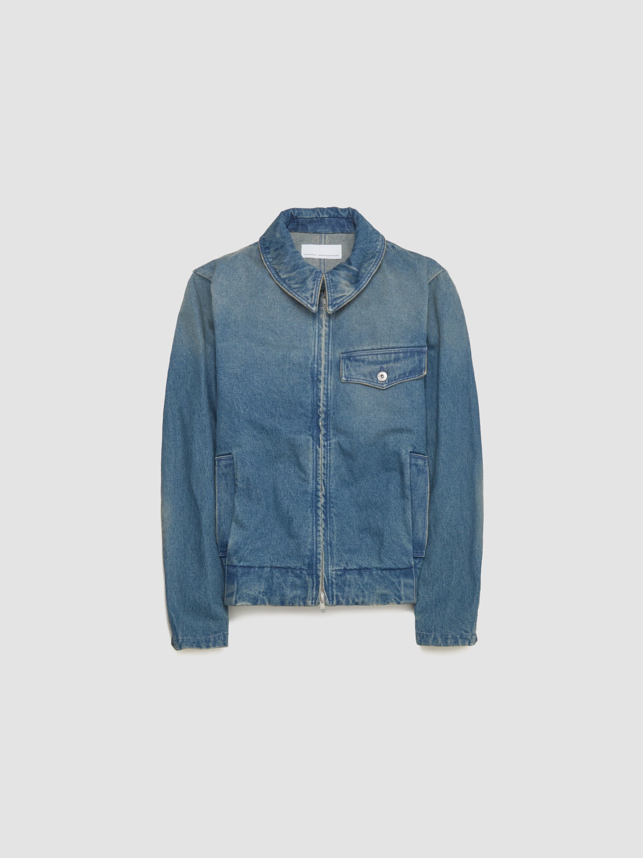 Washed Denim Zipped Jacket in Blue