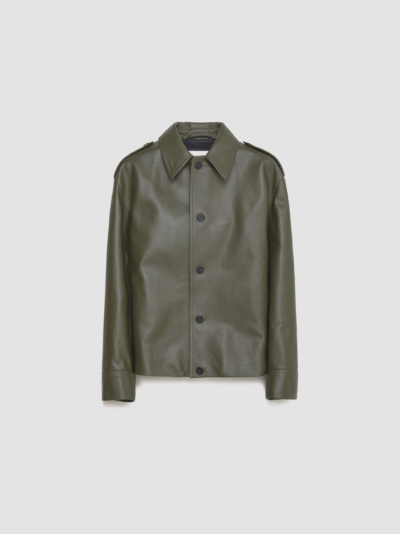 Leather Blouson Jacket in Lichen Green