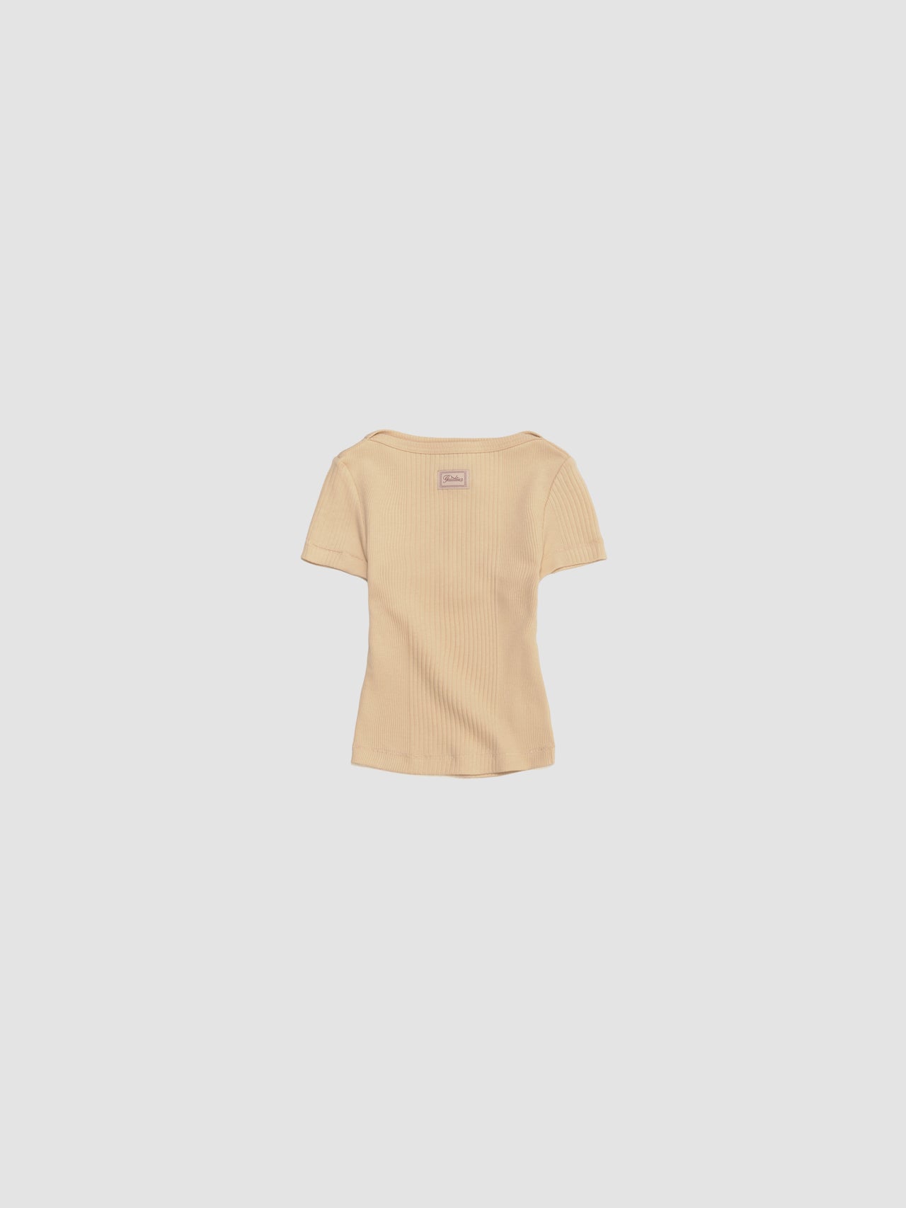 Ribbed Cropped Baby Tee with "Gaultier" Patch in Nude
