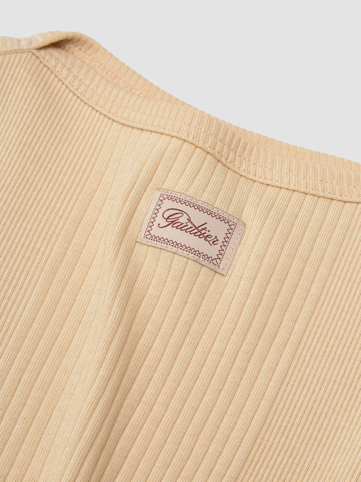 Ribbed Cropped Baby Tee with "Gaultier" Patch in Nude