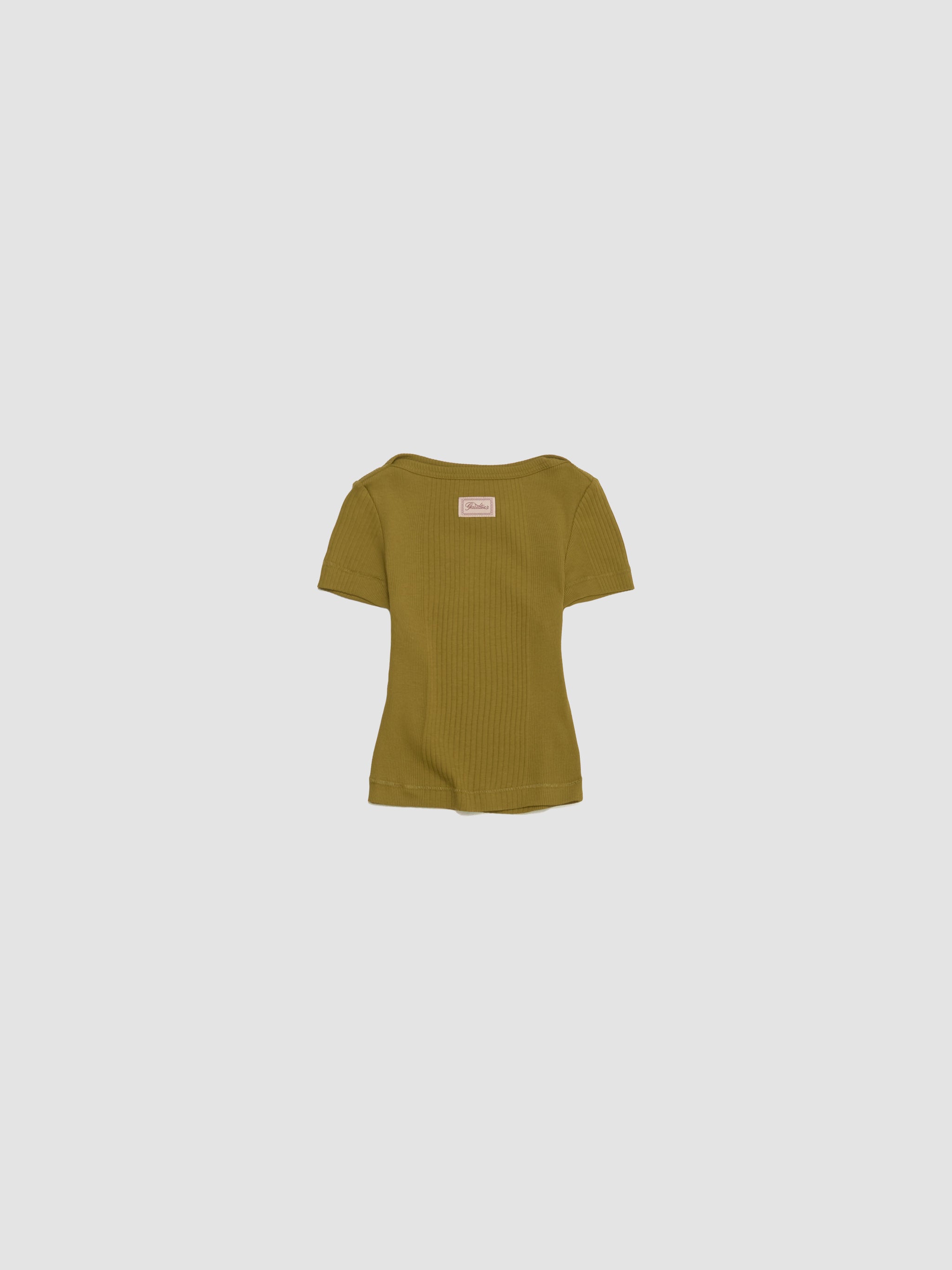 Ribbed Cropped Baby Tee with "Gaultier" Patch in Green