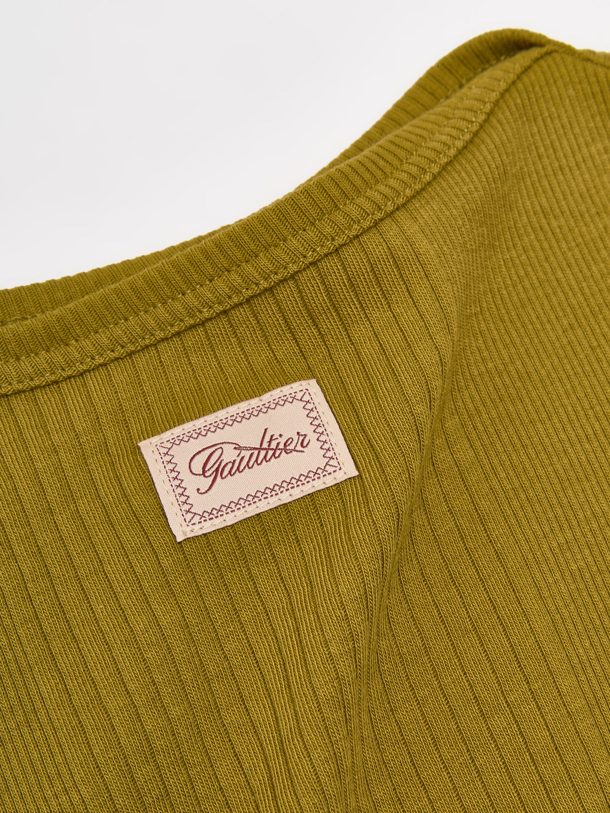 Ribbed Cropped Baby Tee with "Gaultier" Patch in Green