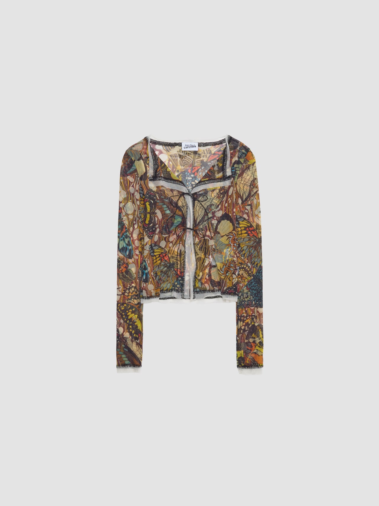 Mesh Long Sleeved Cardigan Printed "Papillon" in Multicolor