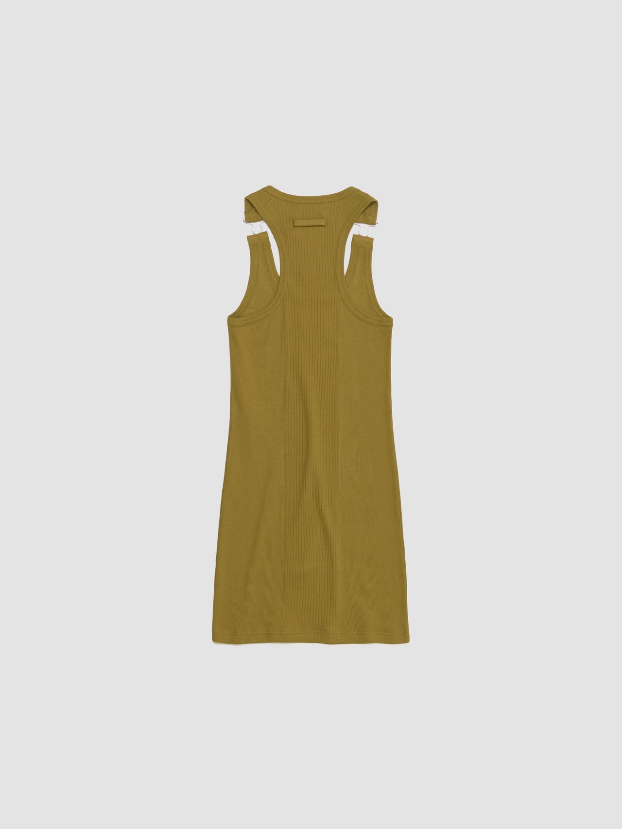 Ribbed Short Dress with "Gaultier" Patch and Overall Buckles in Green