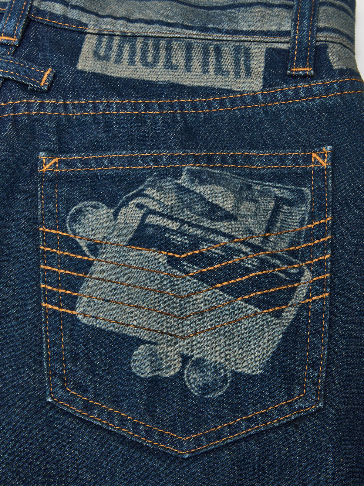 Jeans with Trompe L'Oeil Print in Vintage Blue