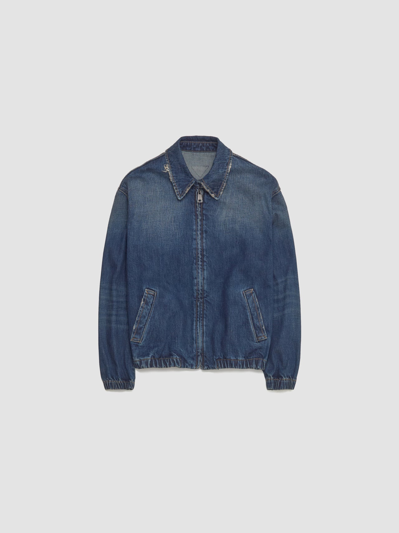 Washed Denim Blouson Jacket in Blue