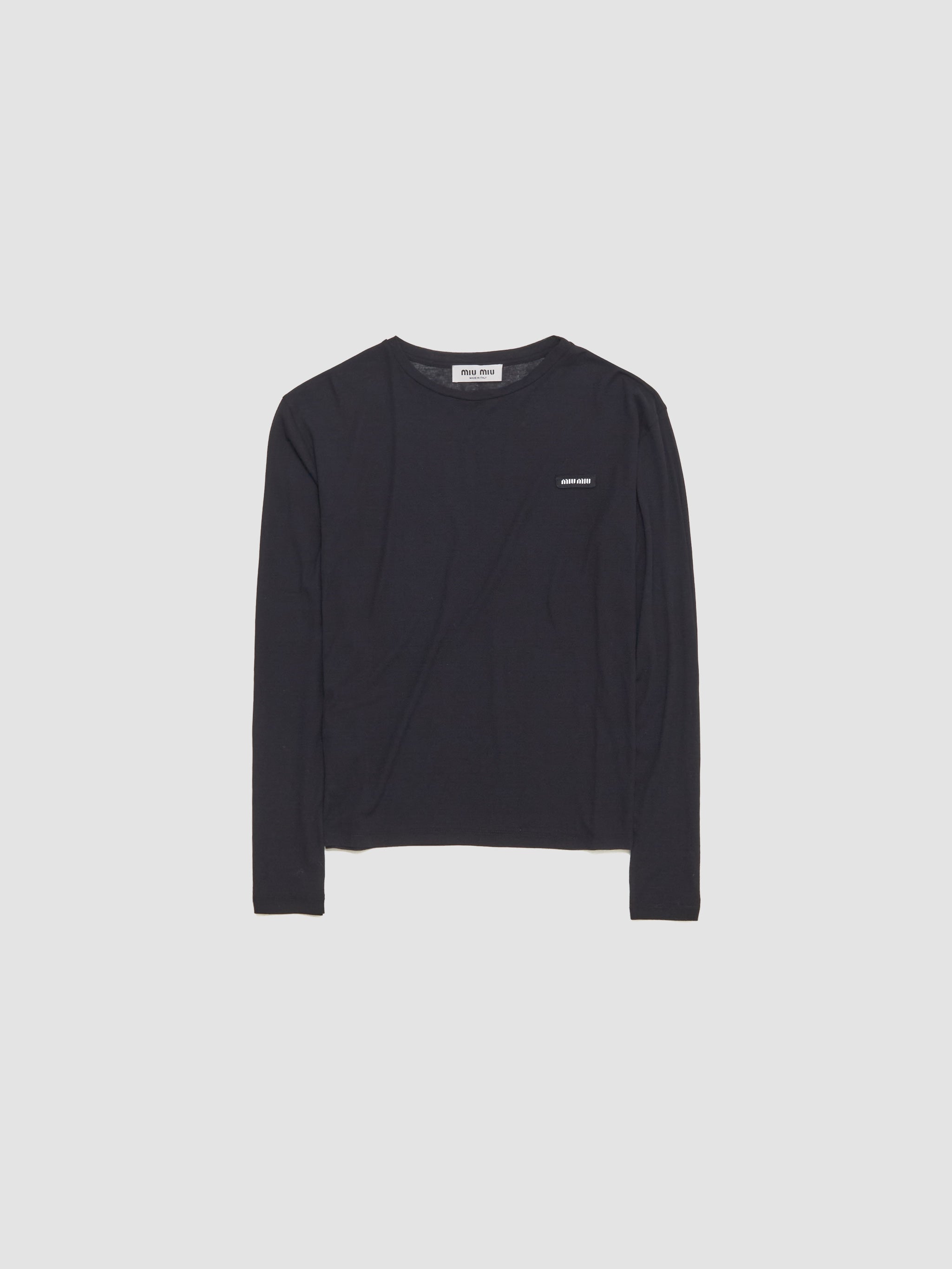 Long-Sleeved Ribbed Jersey T-Shirt in Black