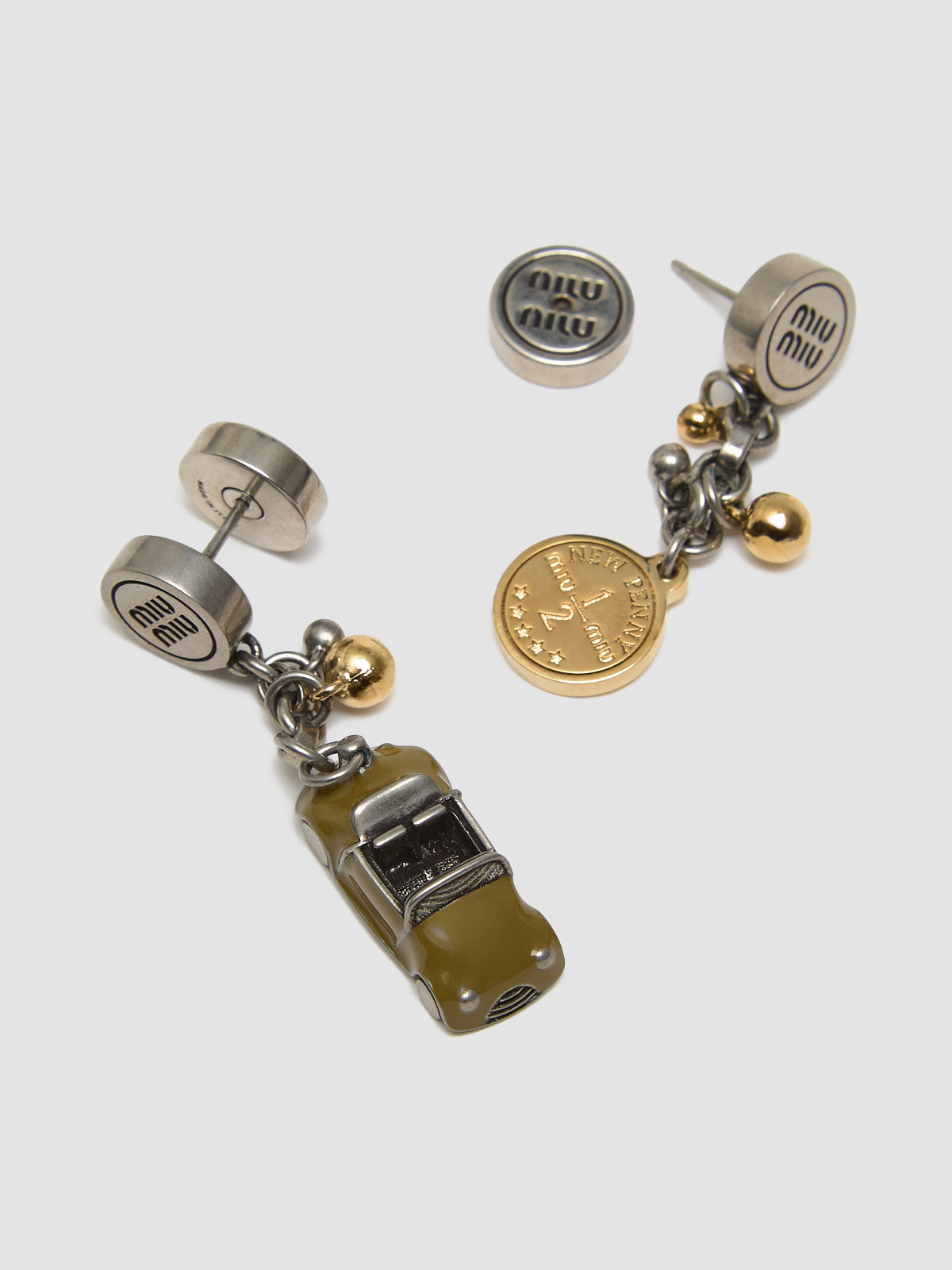 Metal Earrings with Crystals in Silver & Olive Green