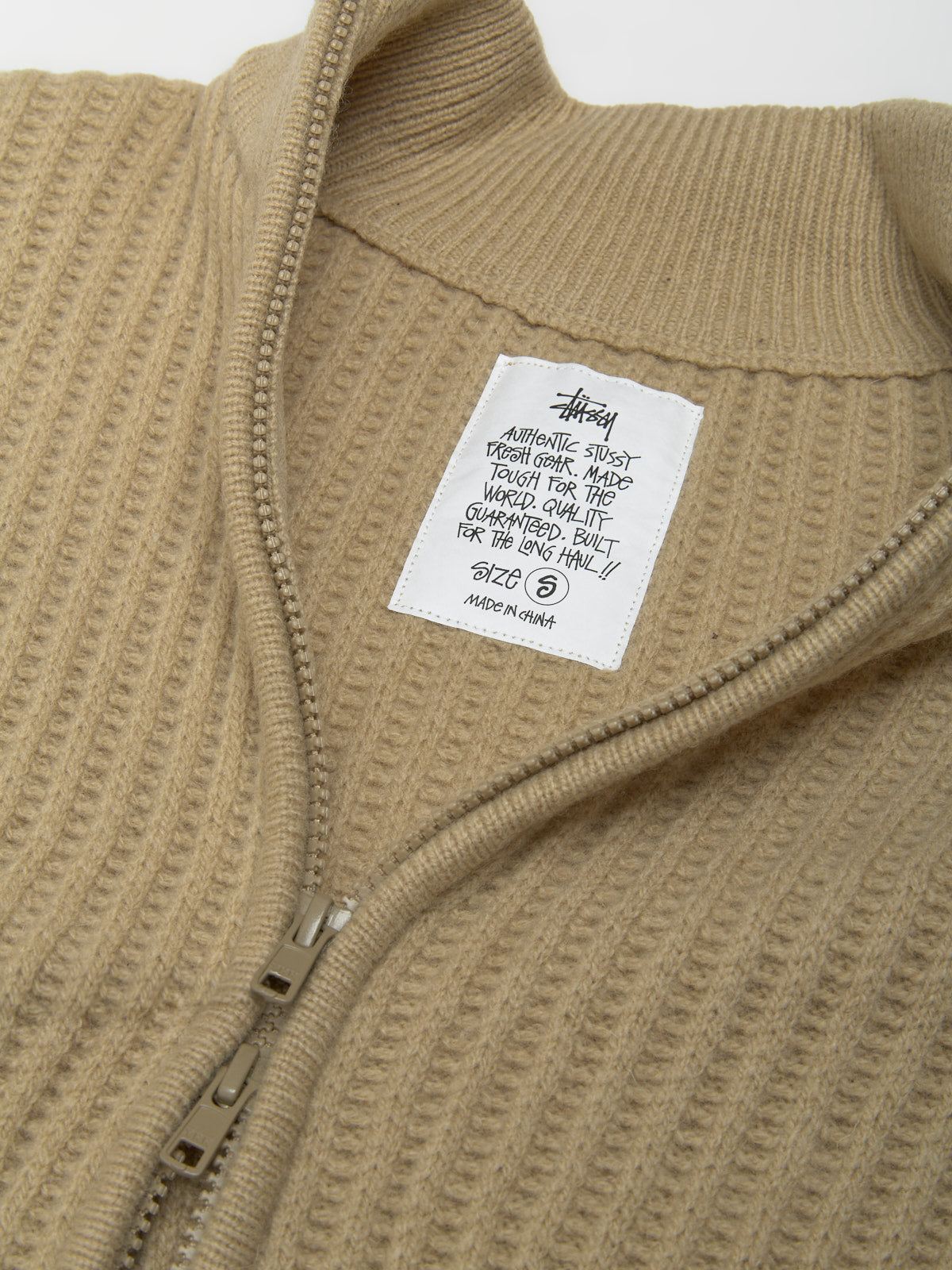 Military Patch Zip Sweater in Sand