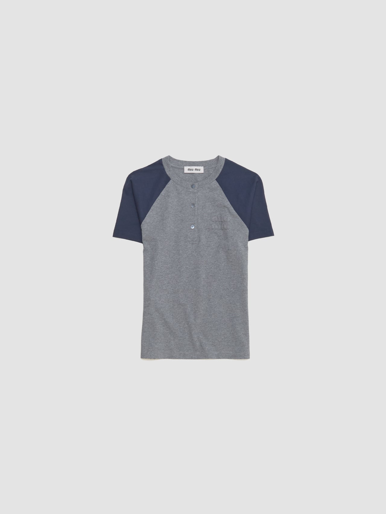 Jersey T-Shirt with Buttons in Grey & Blue
