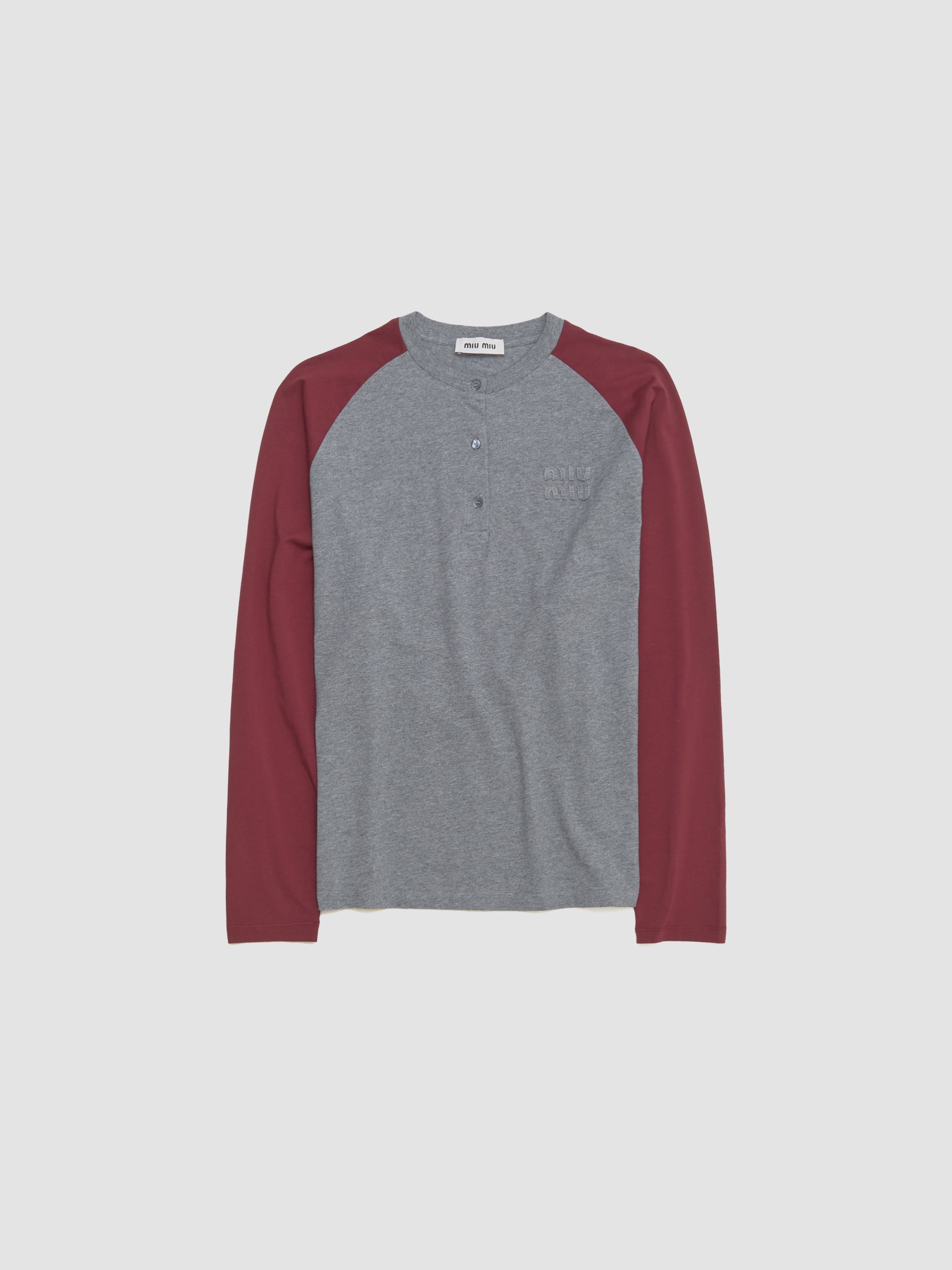 Cotton Crewneck with Buttons in Grey & Amaranth