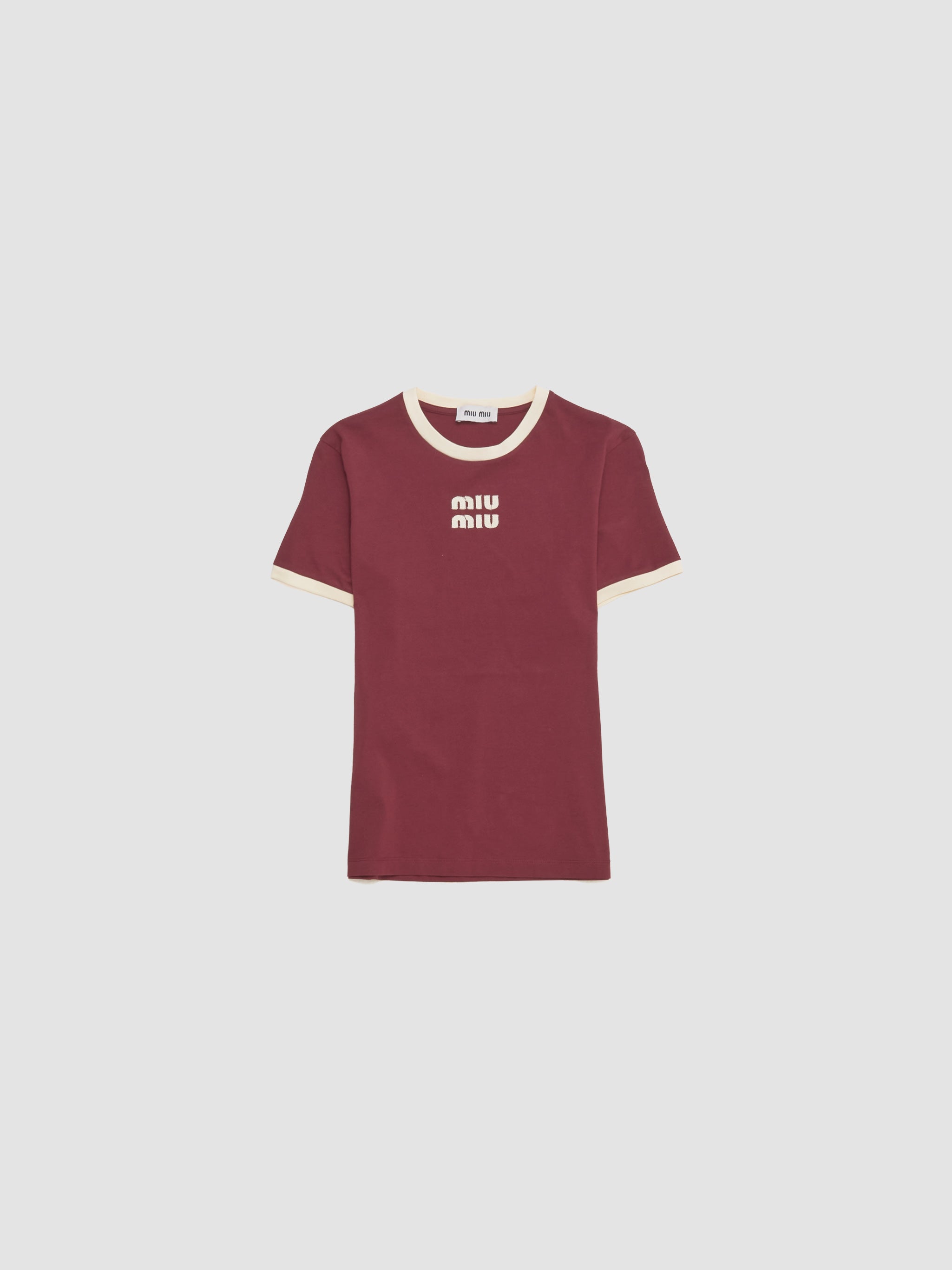 Cotton T-Shirt in Amaranth & White