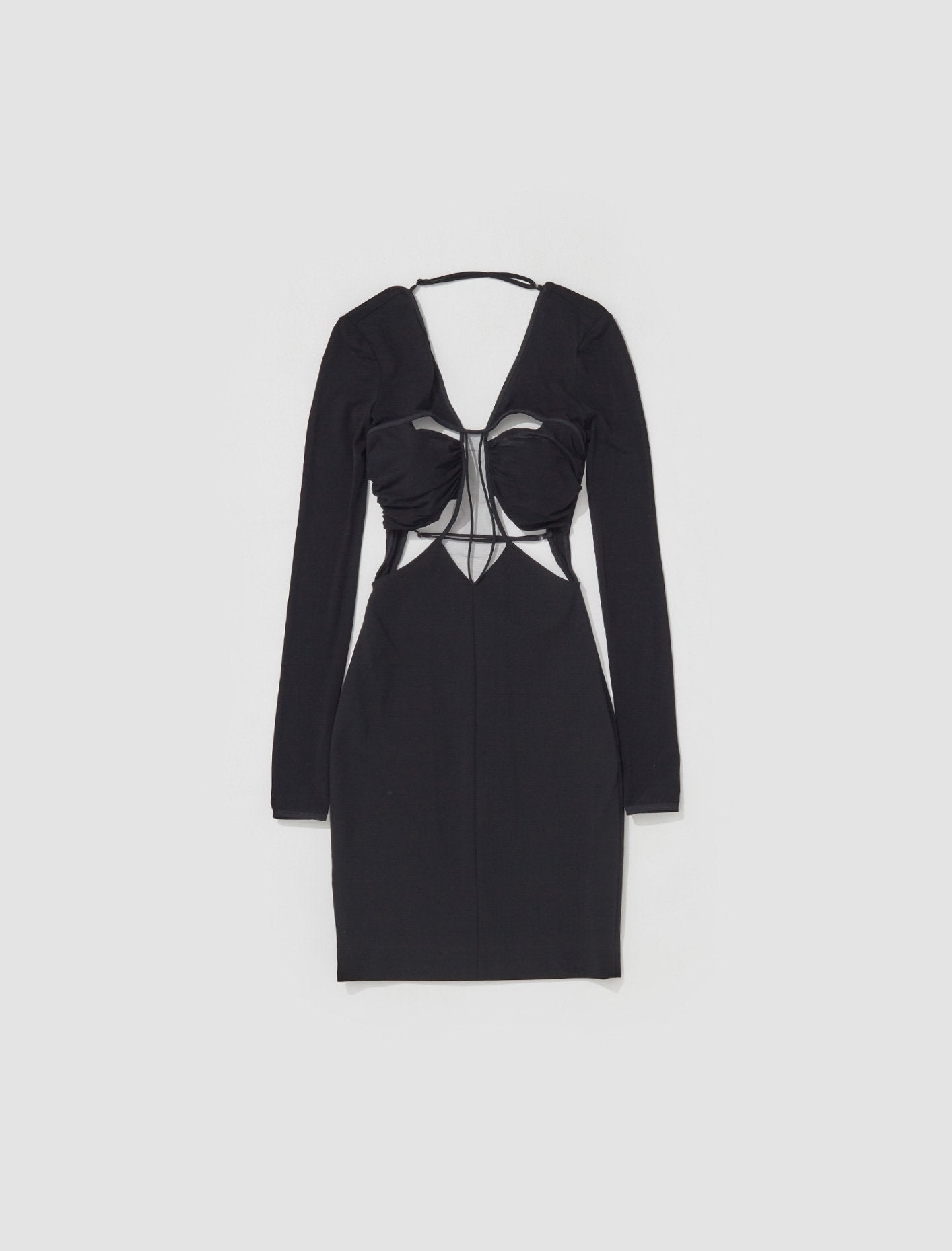 Nensi Dojaka - Deep V-Neck Draped Bra Long Sleeve Mini Dress in Black - AW22NDAW22DR069 Voo Store Nensi Dojaka - Deep V-Neck Draped Bra Long Sleeve Mini Dress in Black - AW22NDAW22DR069 Voo Store