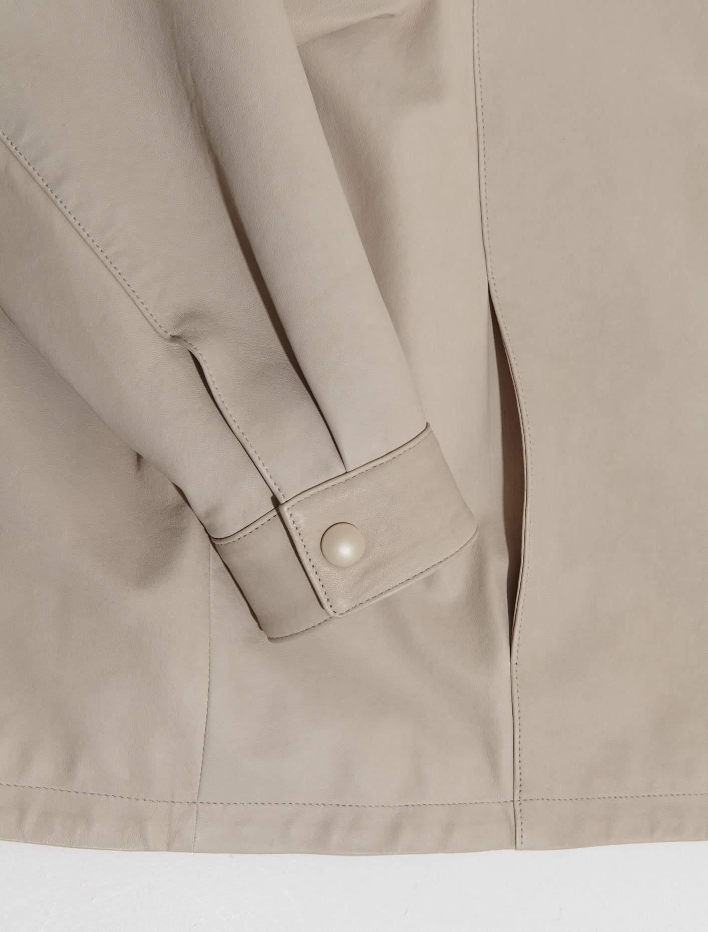 Leather Shirt Jacket in Cream