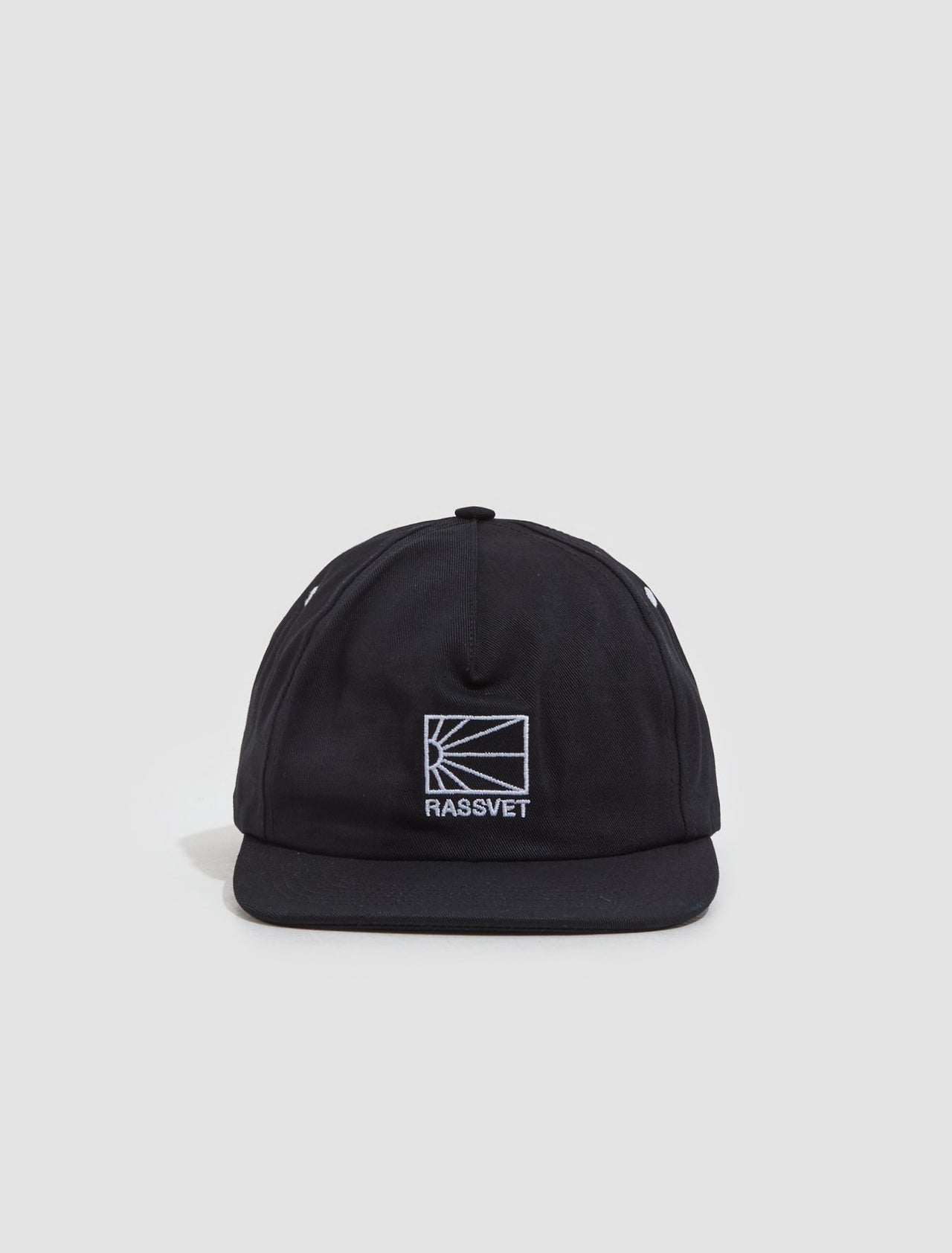 Woven 5-Panel Logo Cap in Black