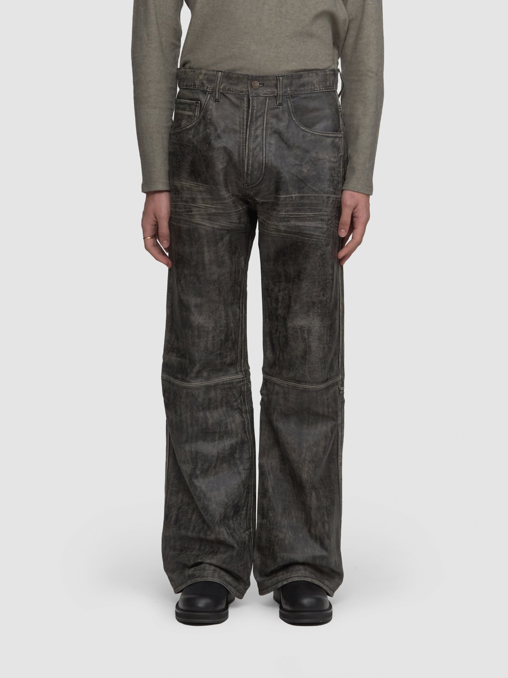 Faded Leather Trousers in Black