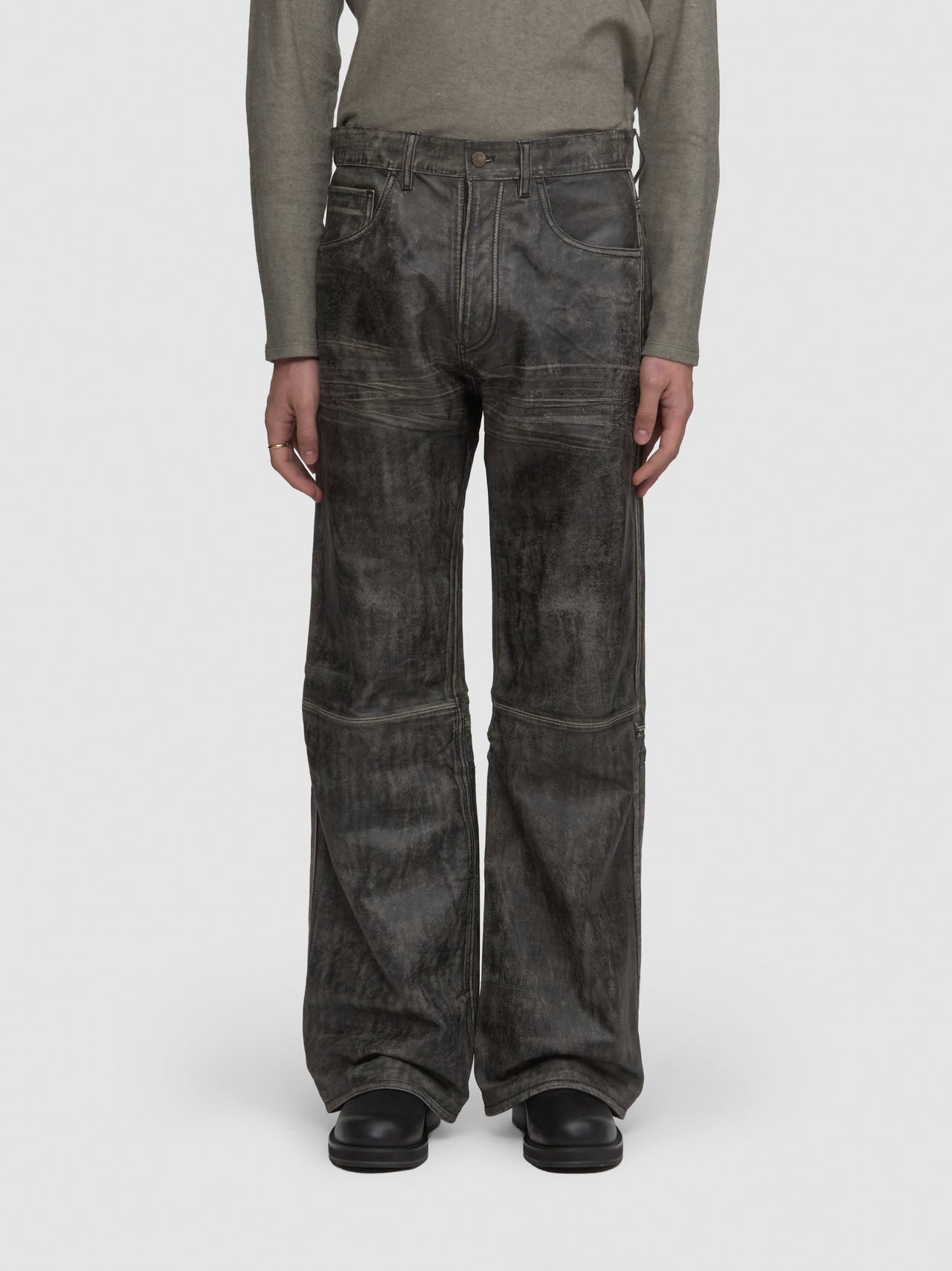 Faded Leather Trousers in Black