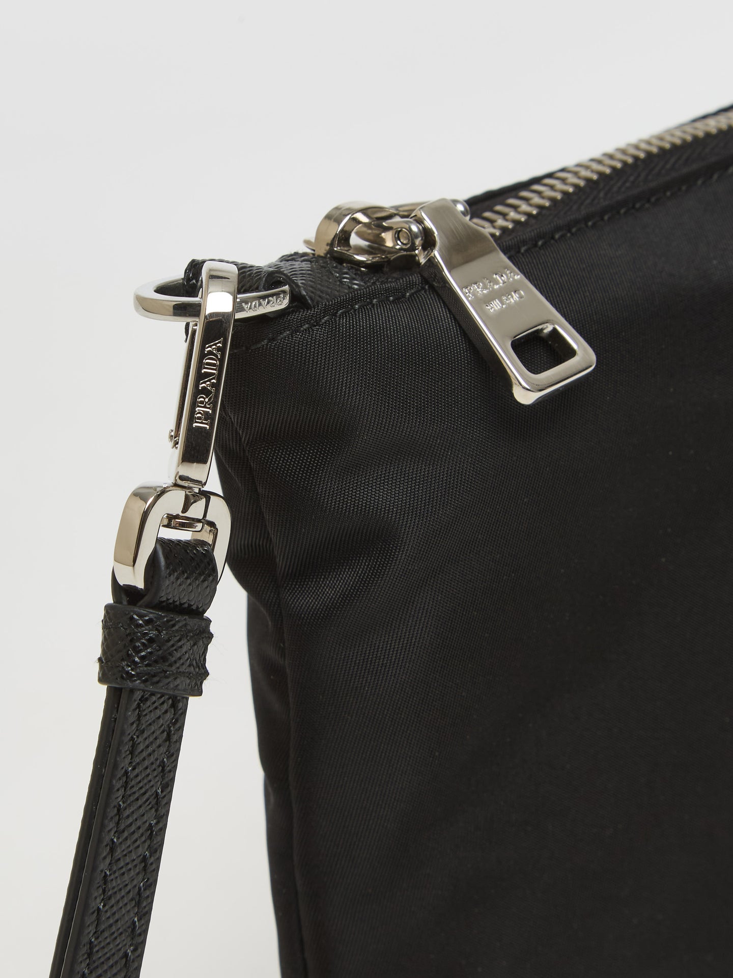 Re-Nylon and Saffiano Leather Pouch Bag in Black