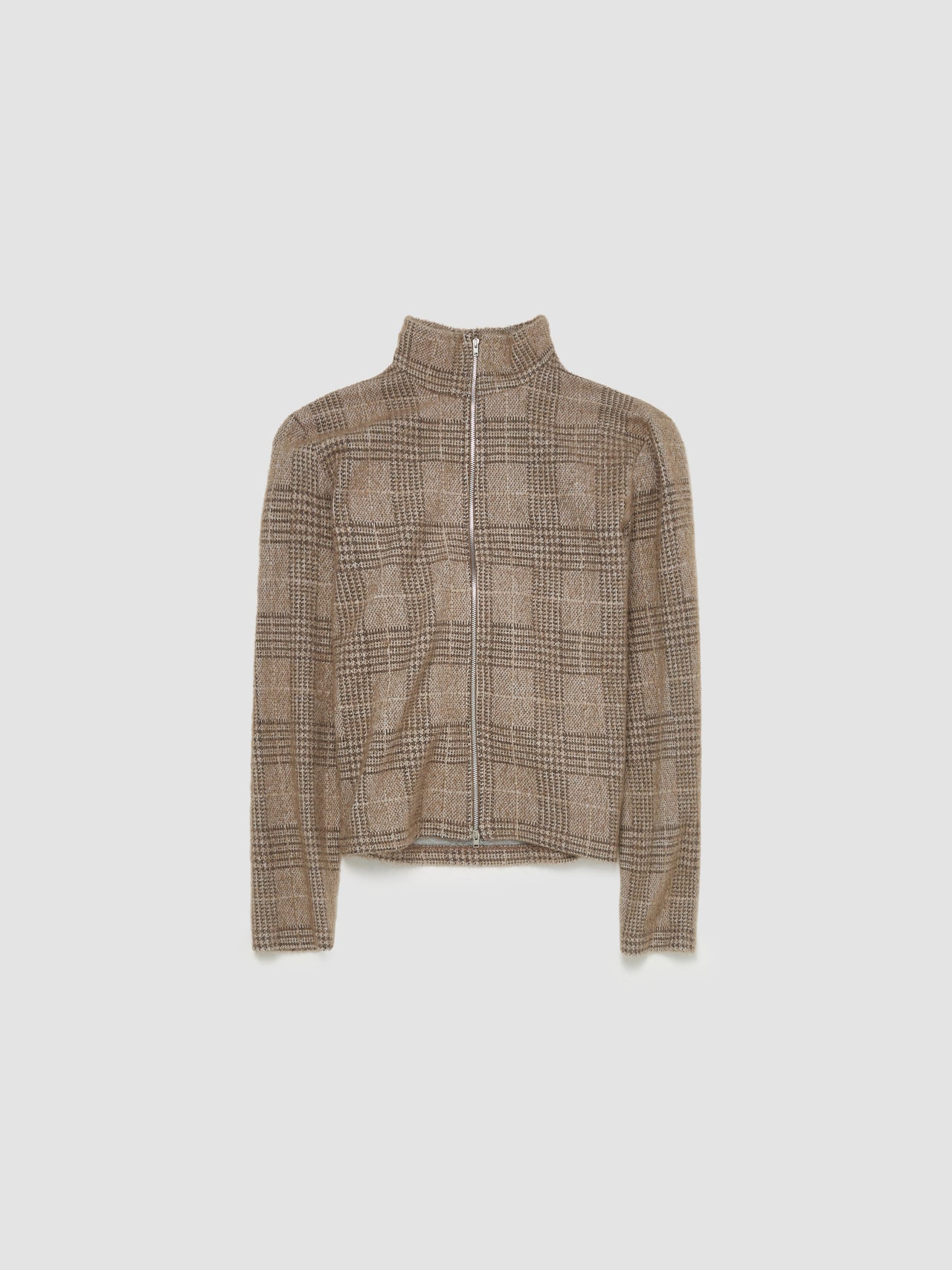 Shrunken Fullzip Polo in Beige Hound Check