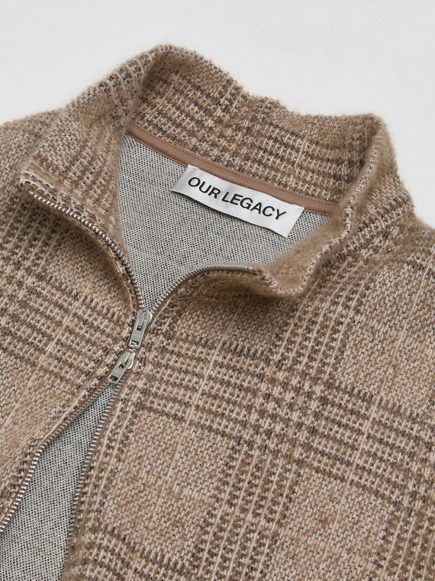 Shrunken Fullzip Polo in Beige Hound Check