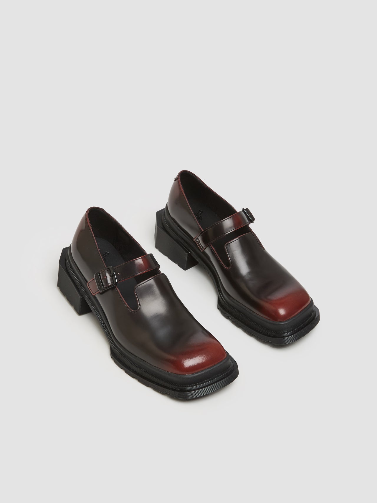 Maybole Square Toe Mary Jane Shoes in Black & Cherry Red