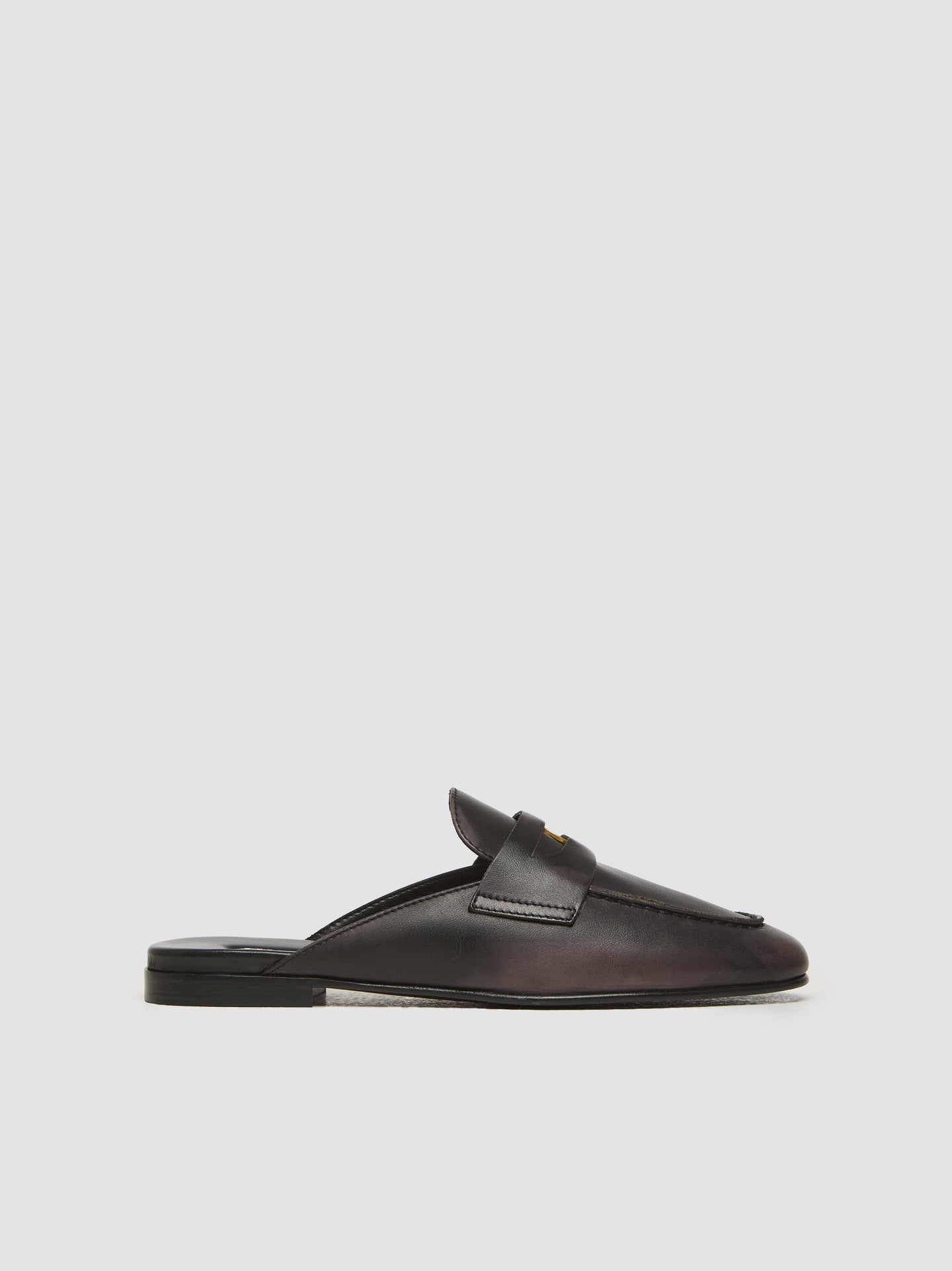 Bleached Leather Mules in Black