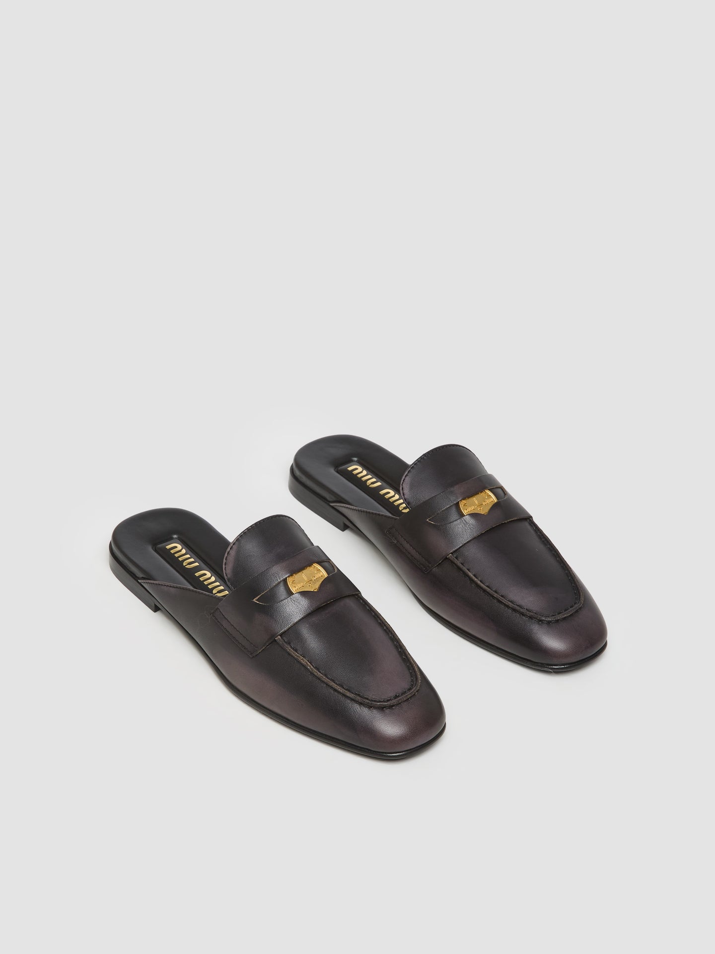 Bleached Leather Mules in Black