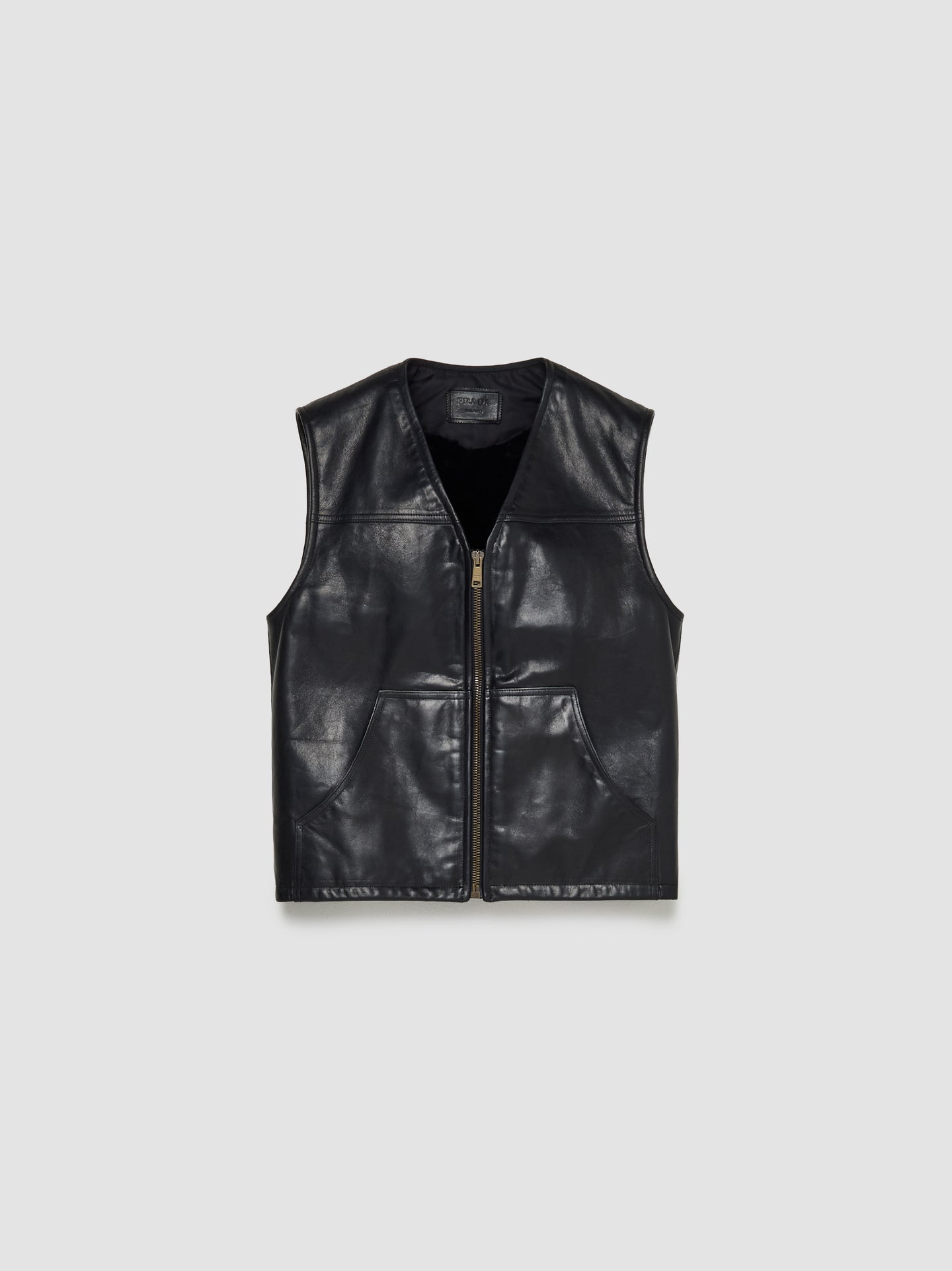 Leather and Lambskin Vest in Black