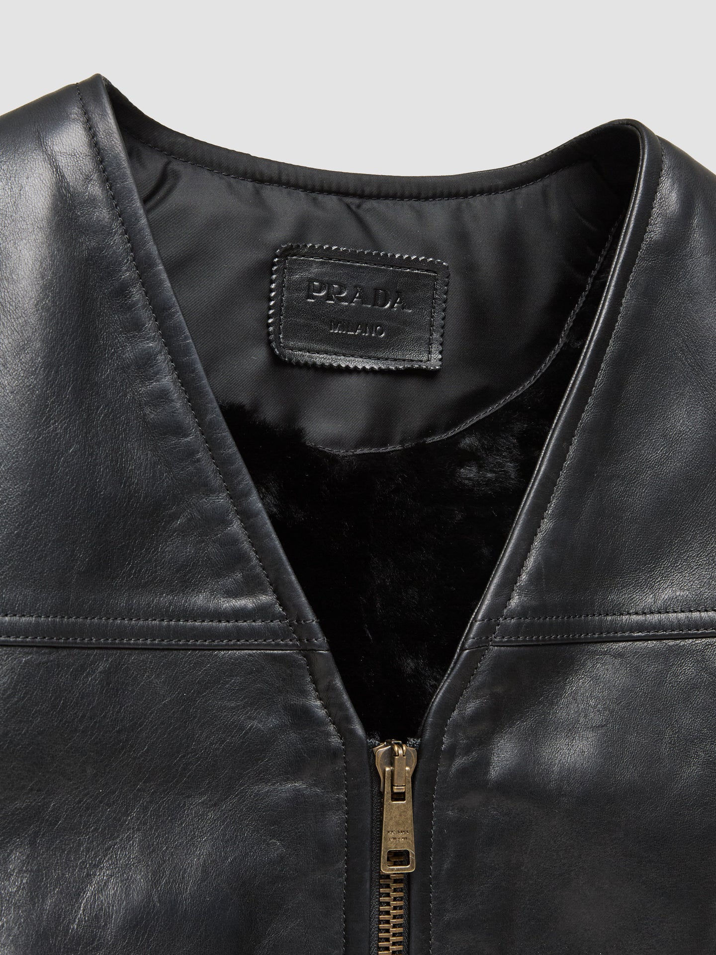 Leather and Lambskin Vest in Black