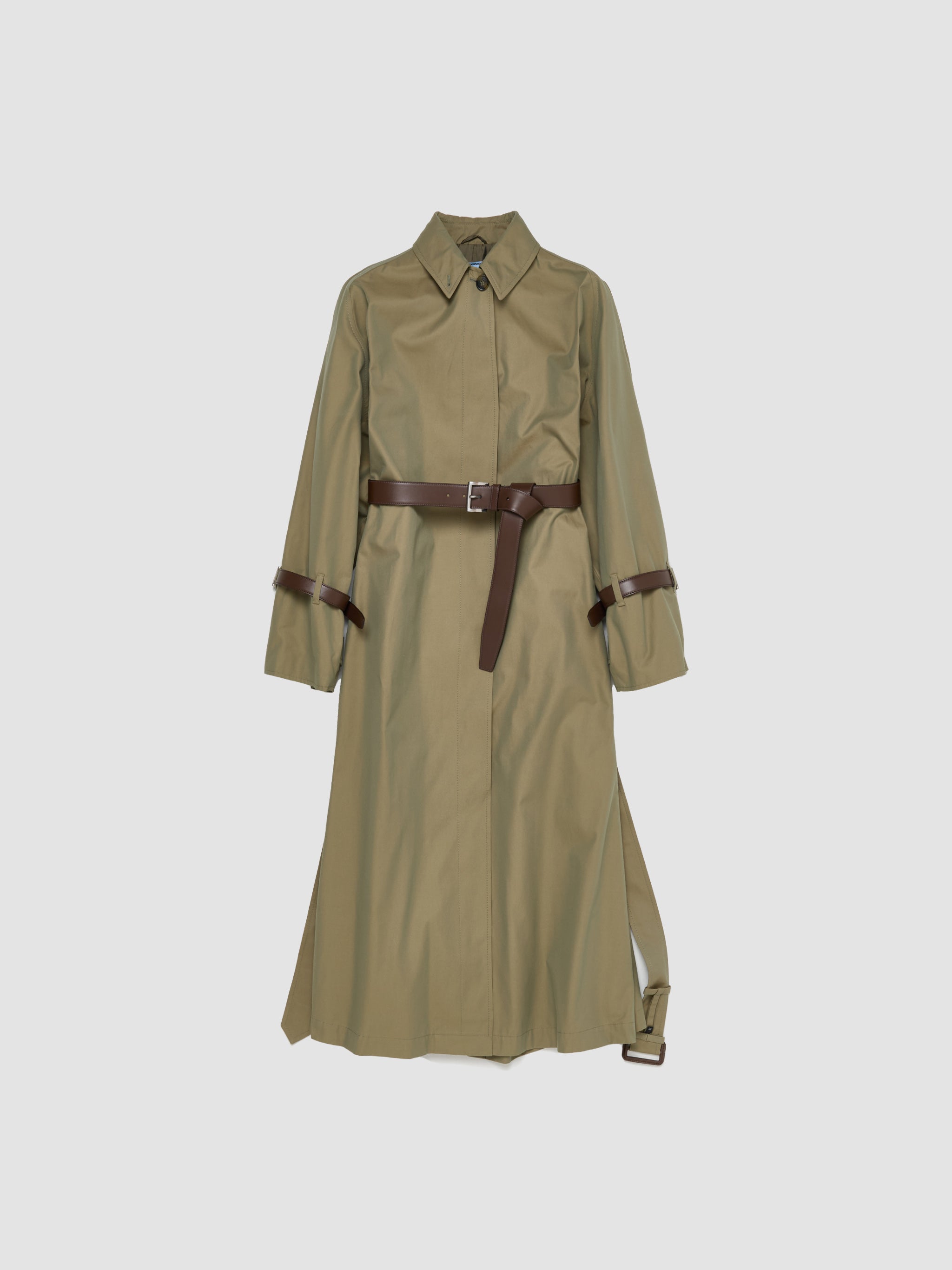 Single-Breasted Cotton Twill Trench Coat in Olive