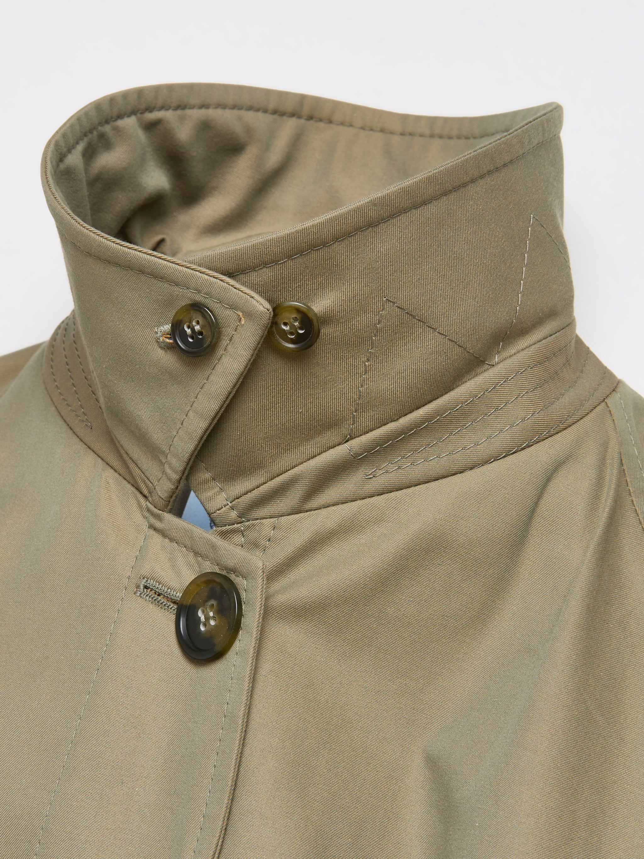 Single-Breasted Cotton Twill Trench Coat in Olive