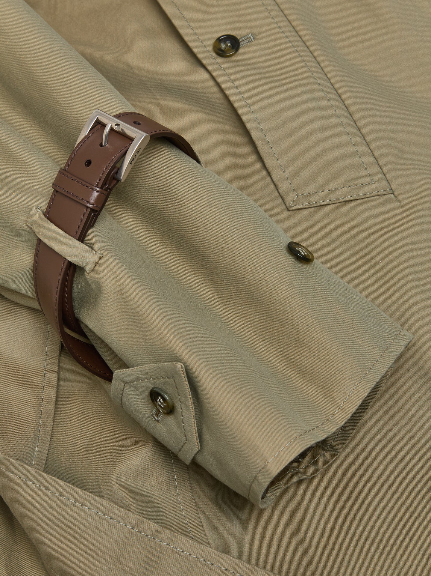 Single-Breasted Cotton Twill Trench Coat in Olive