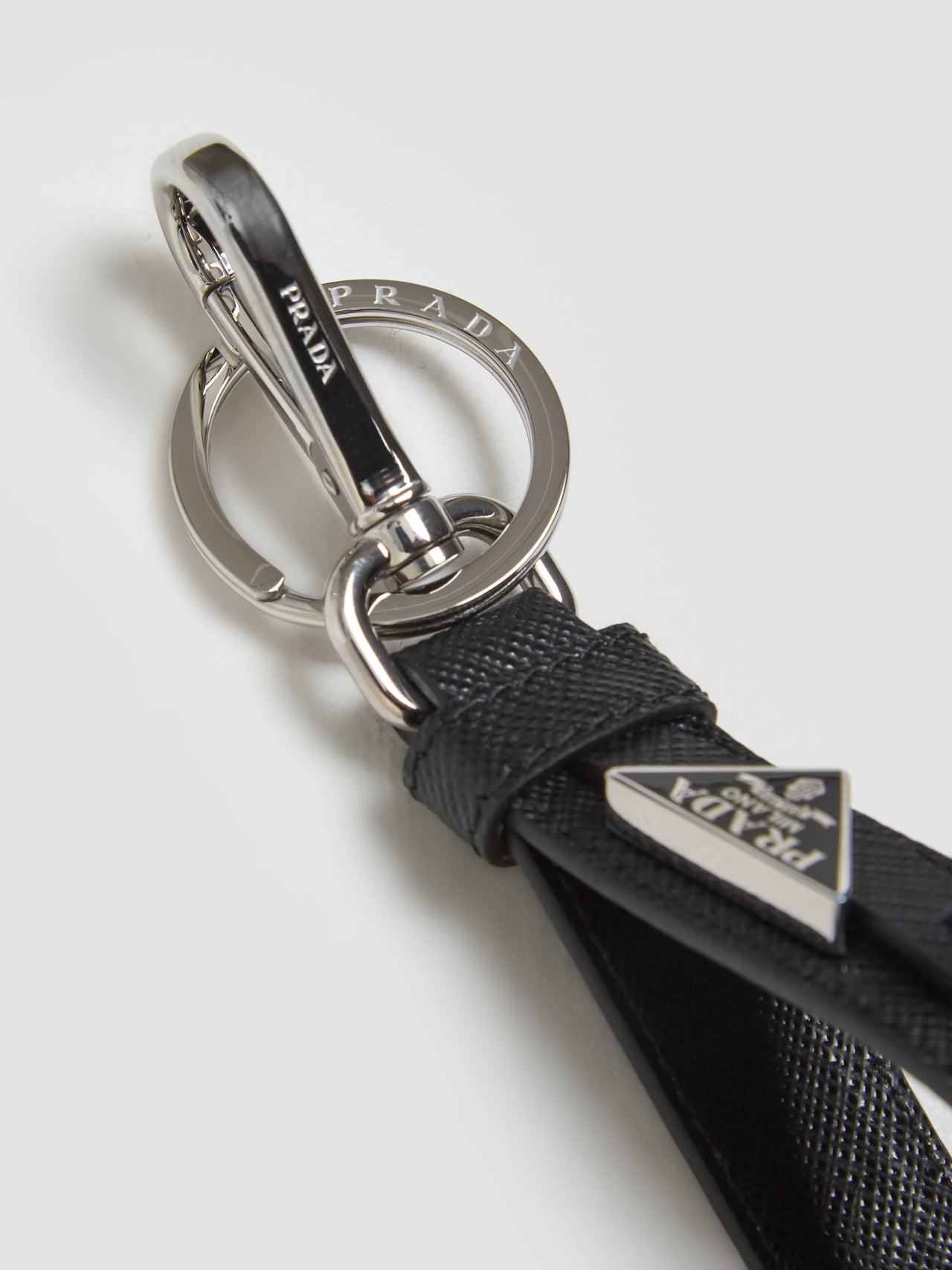 Saffiano Leather Keychain in Black