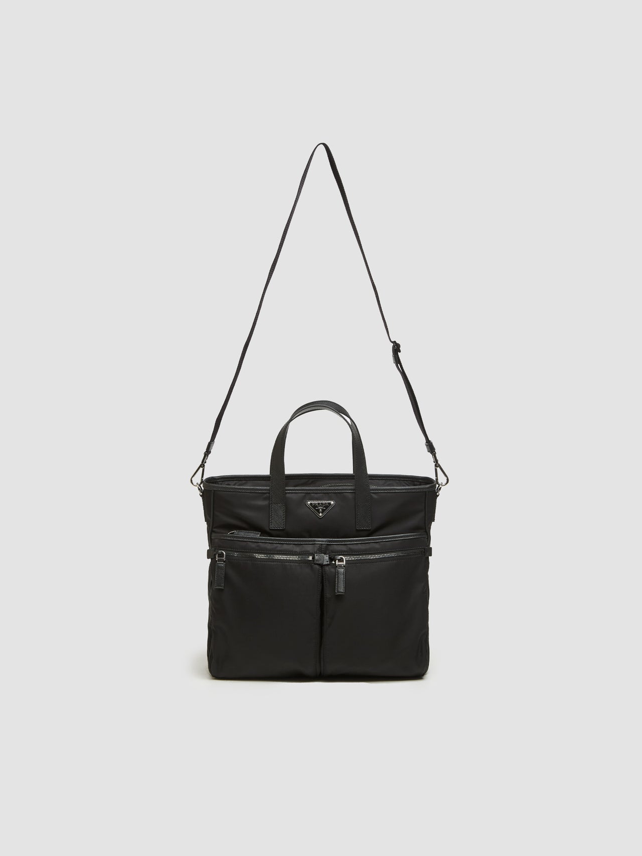 Re-Nylon and Saffiano Leather Tote Bag in Black