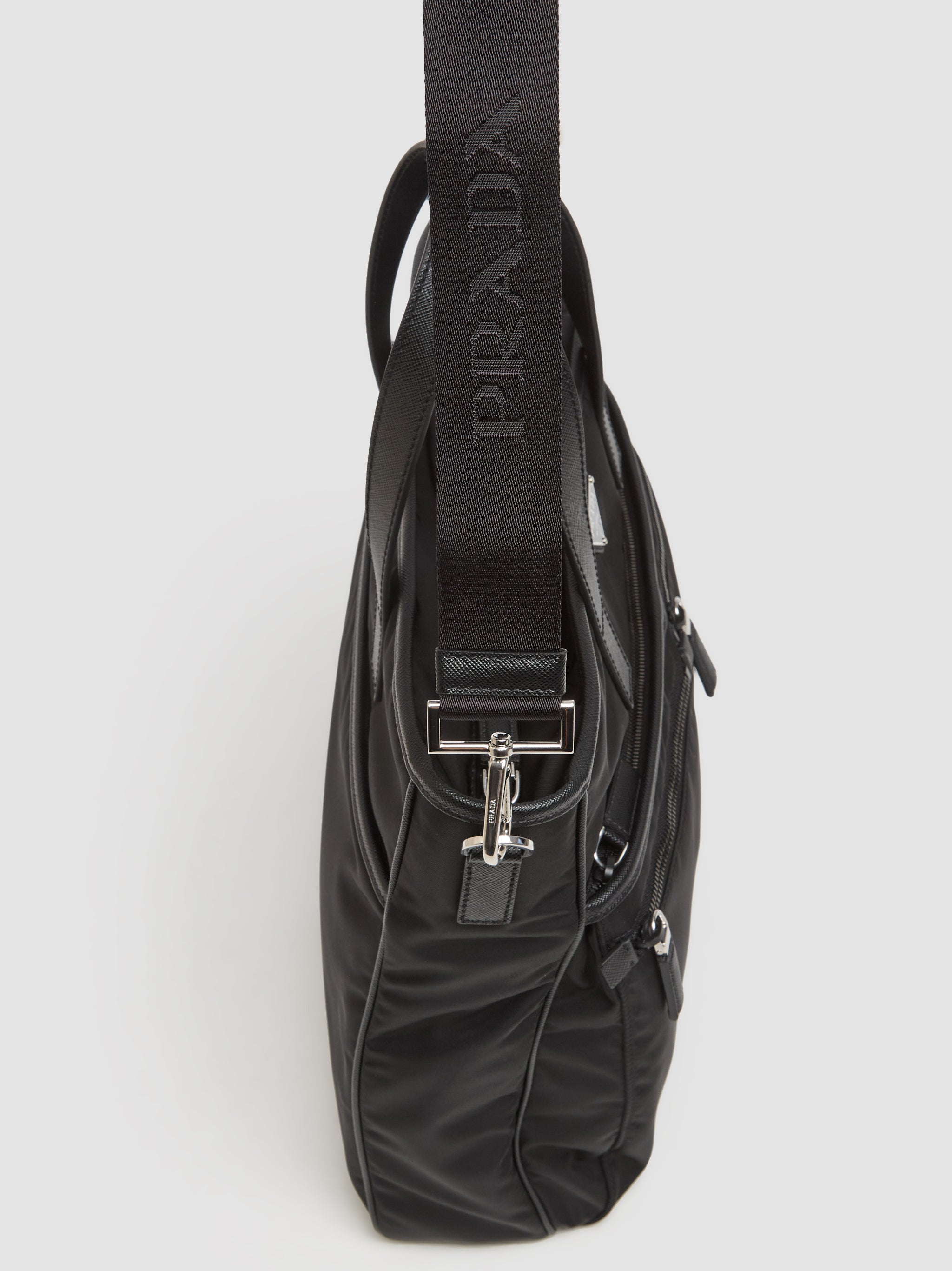 Re-Nylon and Saffiano Leather Tote Bag in Black