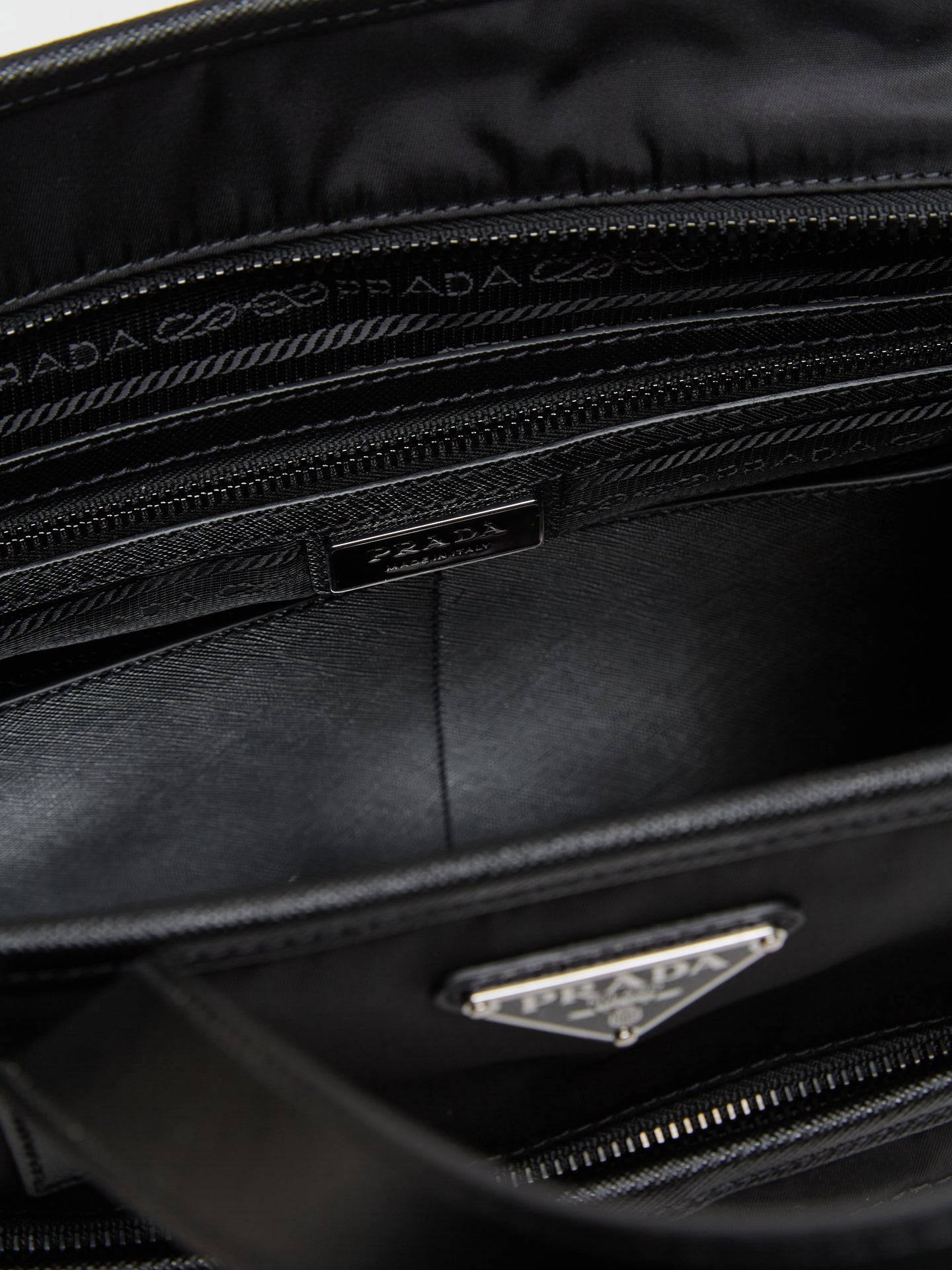 Re-Nylon and Saffiano Leather Tote Bag in Black