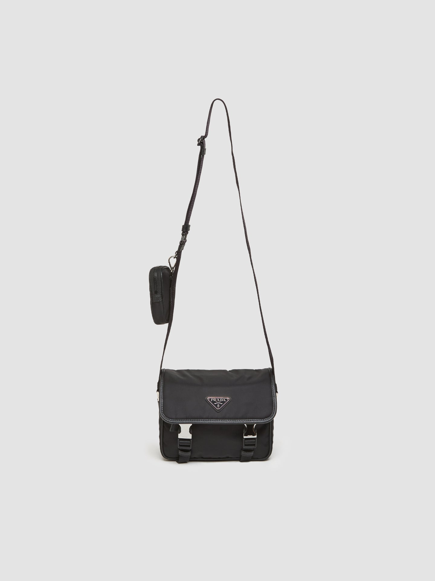 Re-Nylon and Saffiano Leather Shoulder Bag in Black