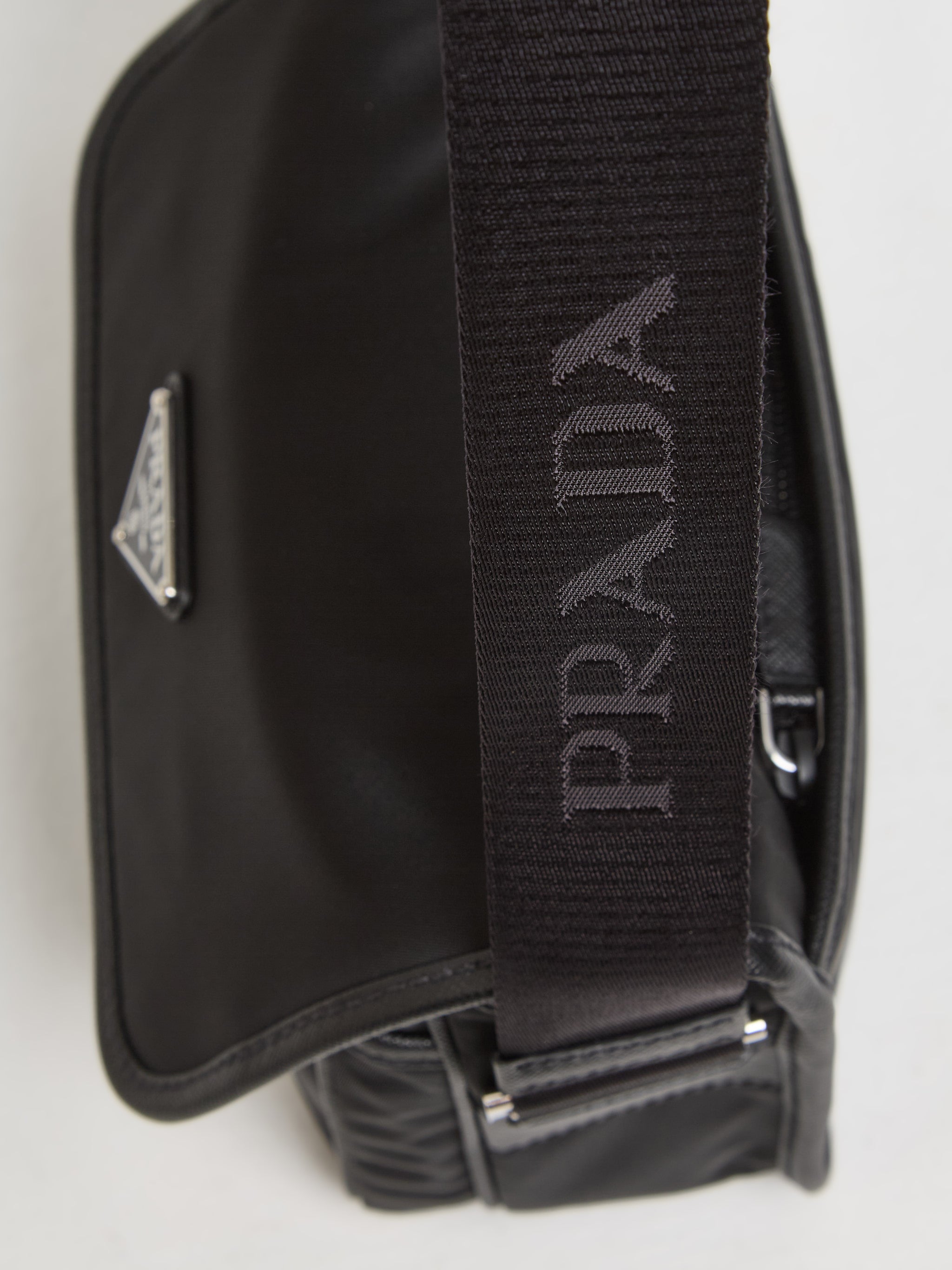 Re-Nylon and Saffiano Leather Shoulder Bag in Black