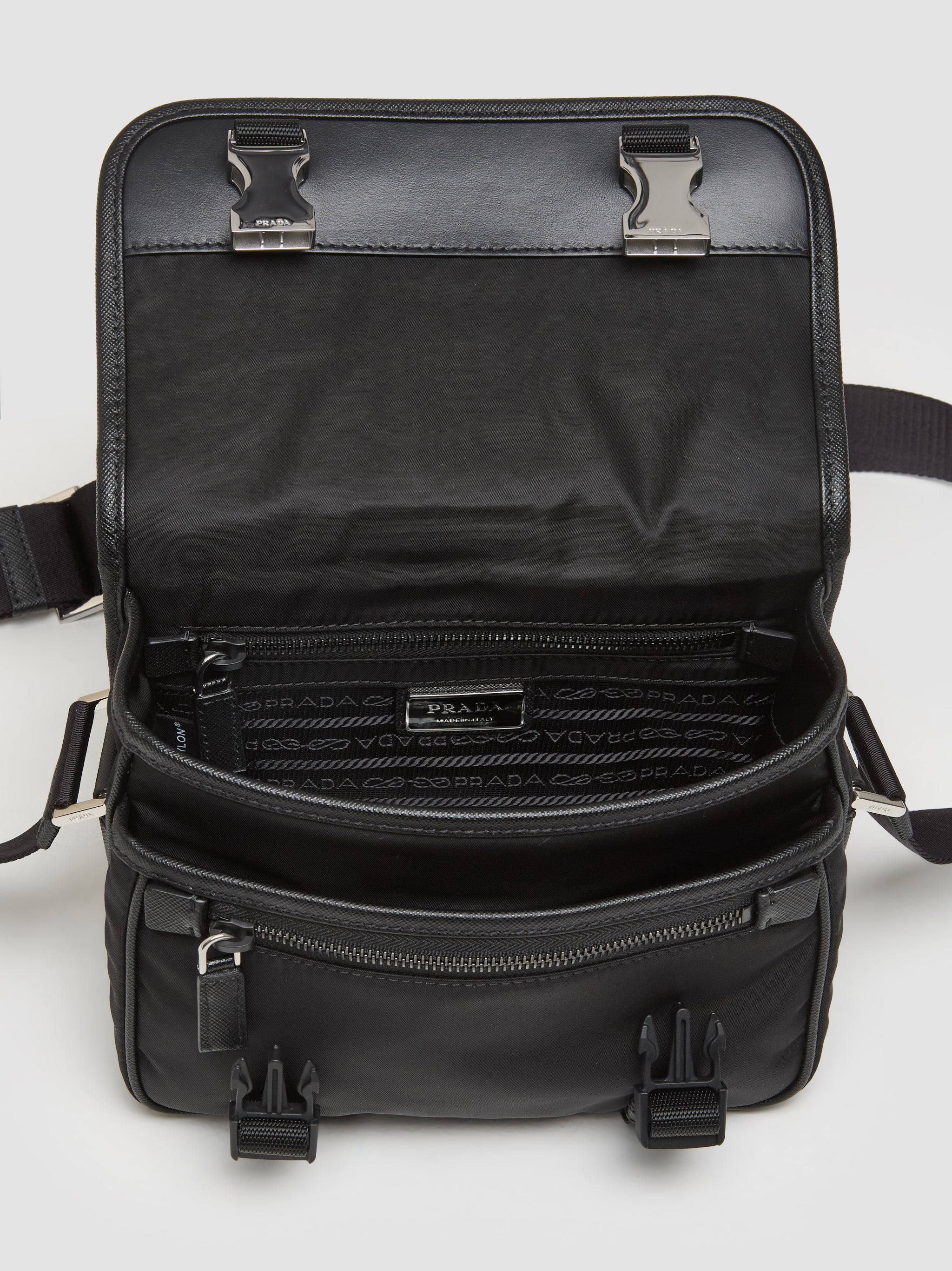 Re-Nylon and Saffiano Leather Shoulder Bag in Black