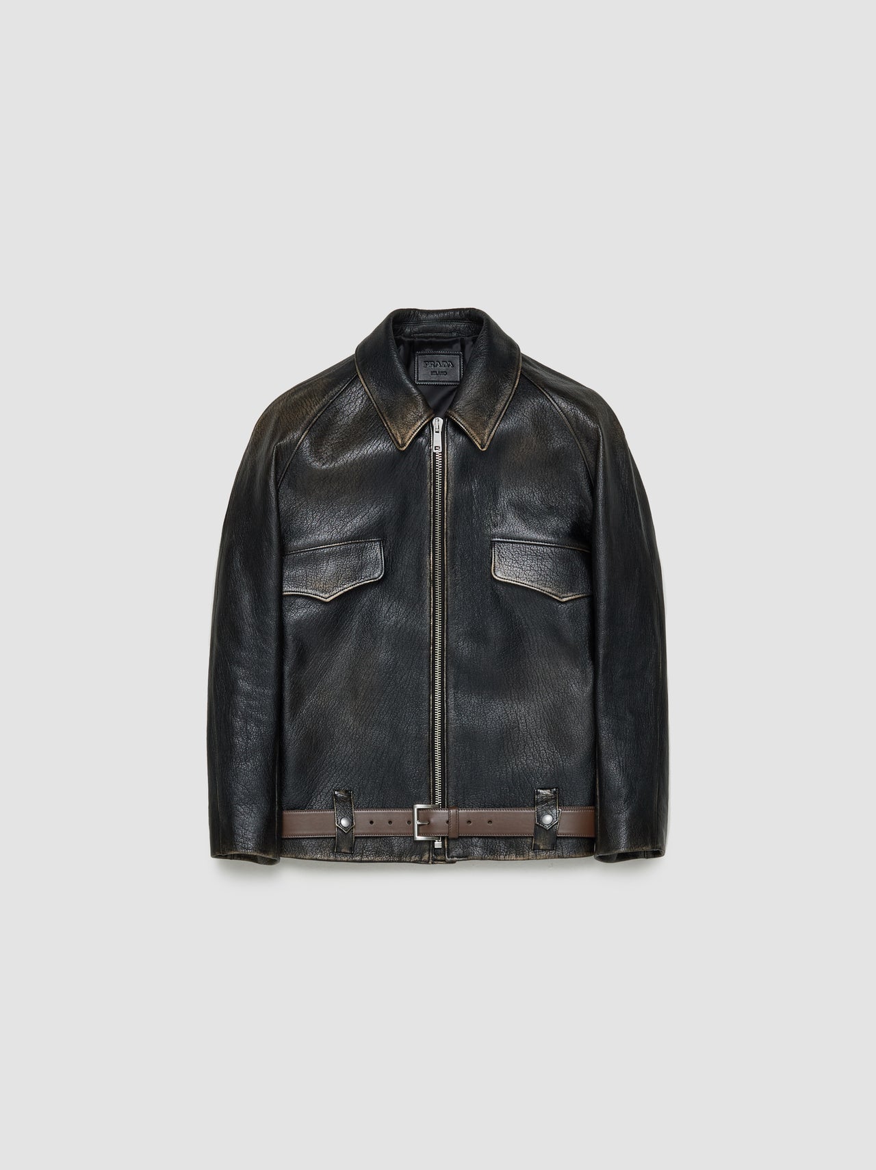 Leather Blouson Jacket in Black