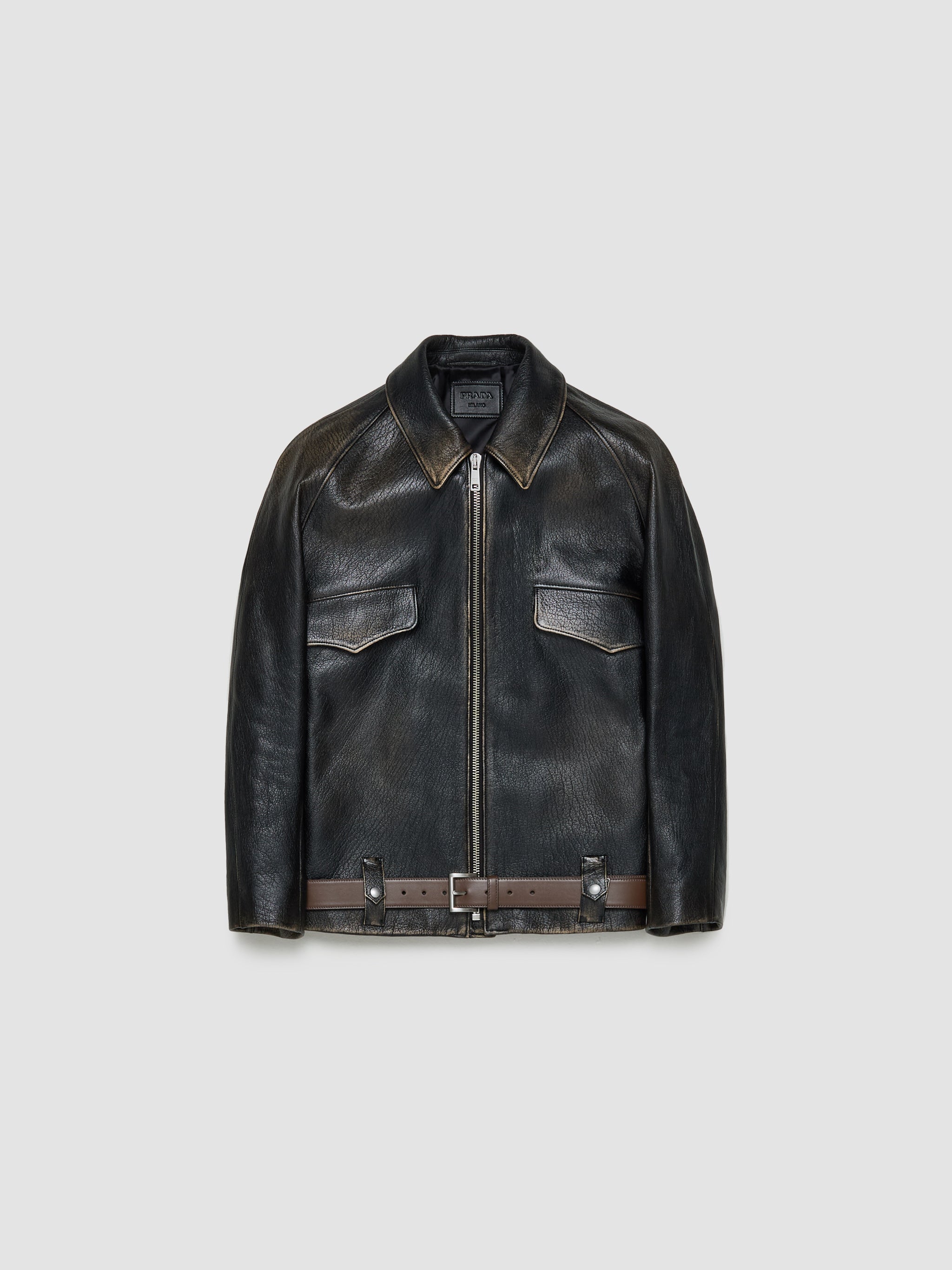 Leather Blouson Jacket in Black