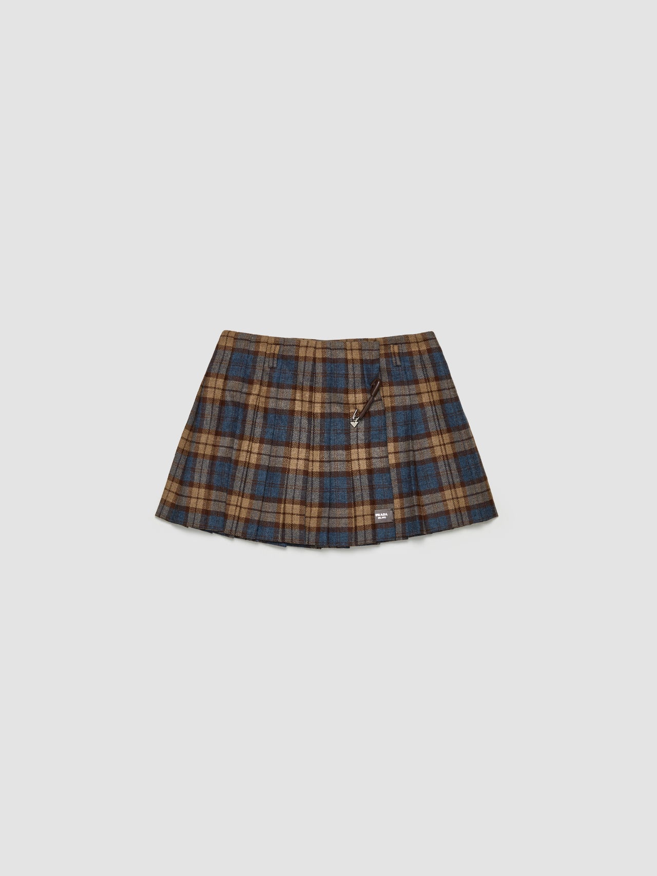 Checked Wool Mini Skirt in Tobacco